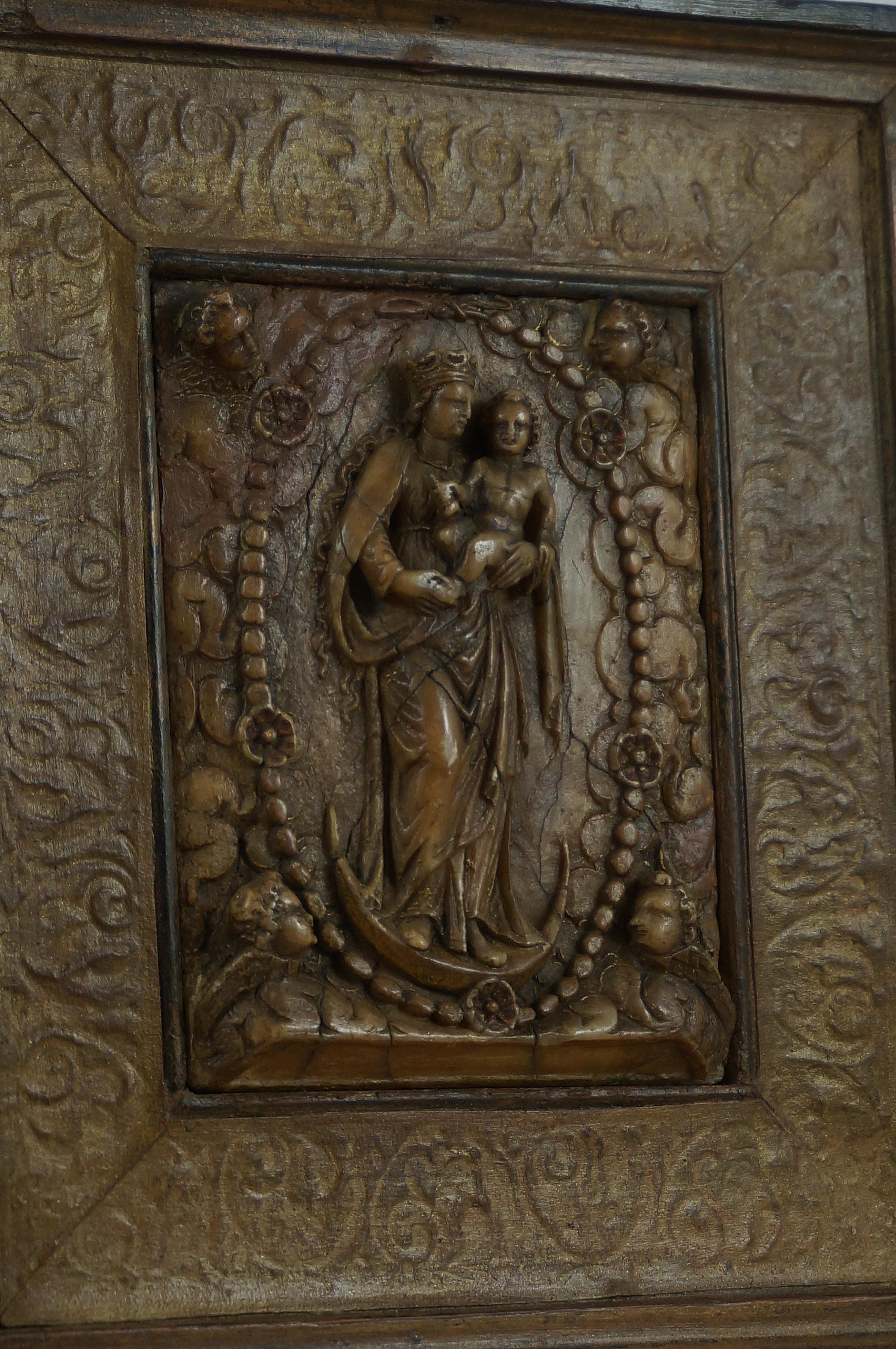  Antique alabaster relief, St. Mary of the Rosary, Belgium Malines, early 17th c 2