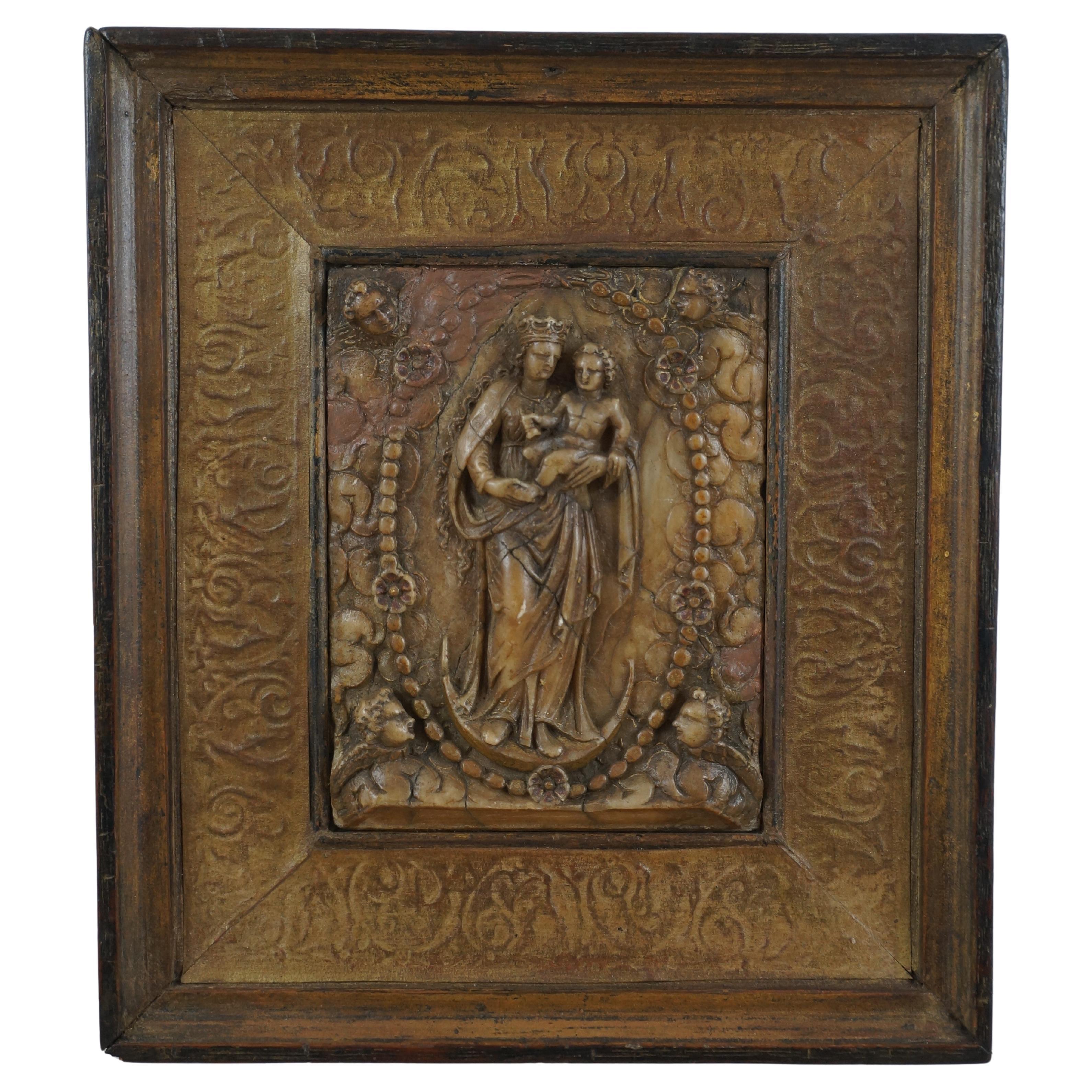  Antique alabaster relief, St. Mary of the Rosary, Belgium Malines, early 17th c