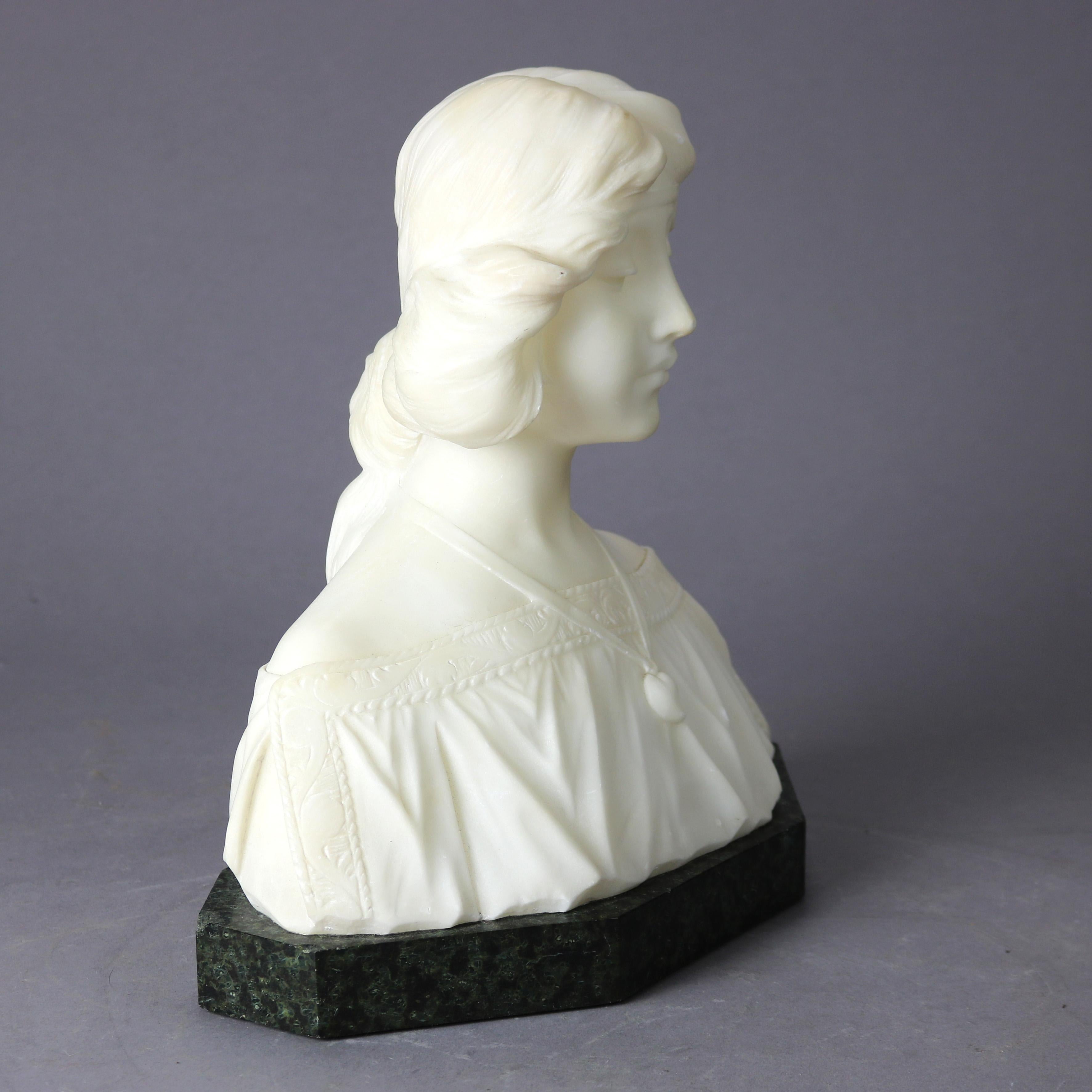 Antique Alabaster Sculpture Bust of a Woman on Black Marble Plinth, circa 1890 5