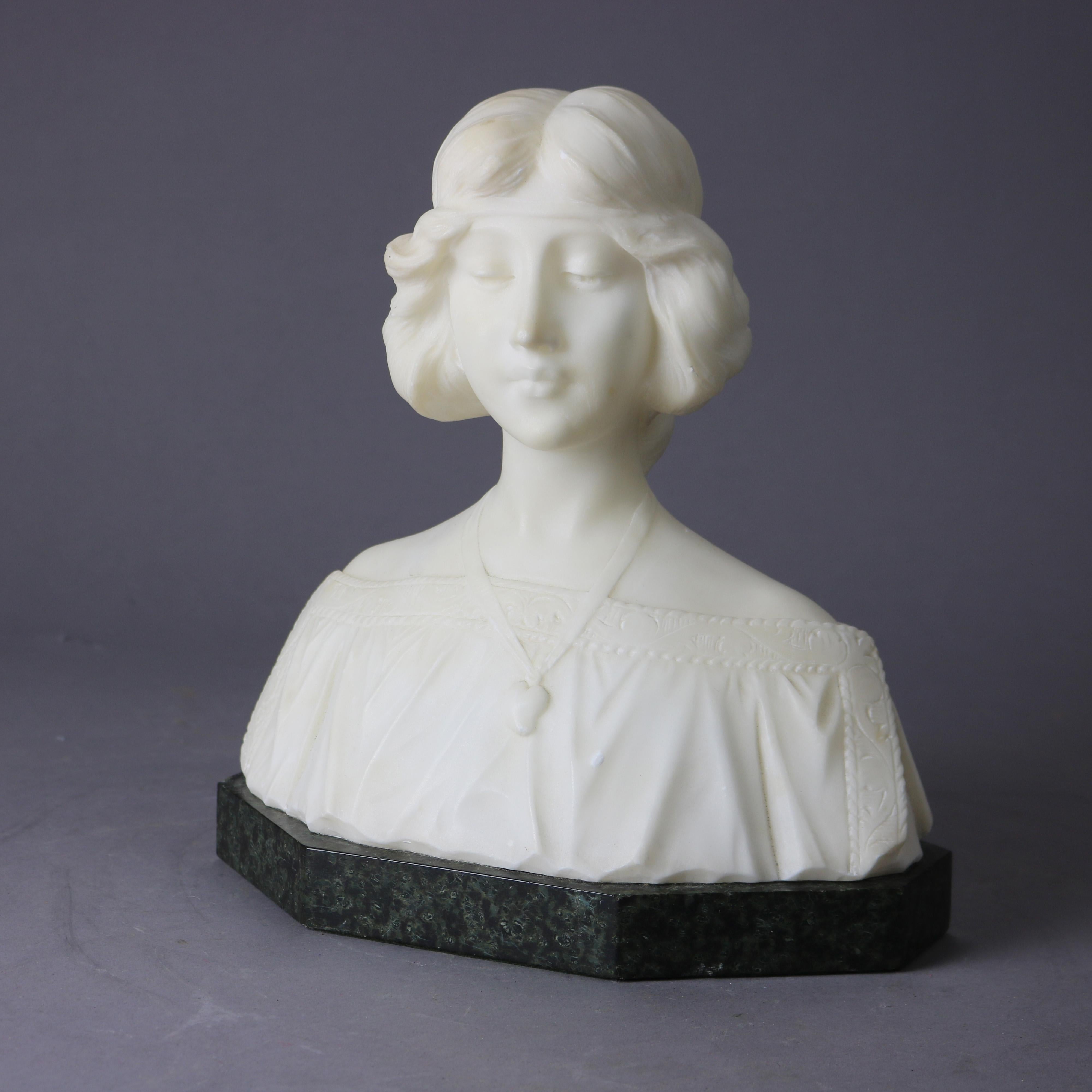 Antique Alabaster Sculpture Bust of a Woman on Black Marble Plinth, circa 1890 In Good Condition In Big Flats, NY