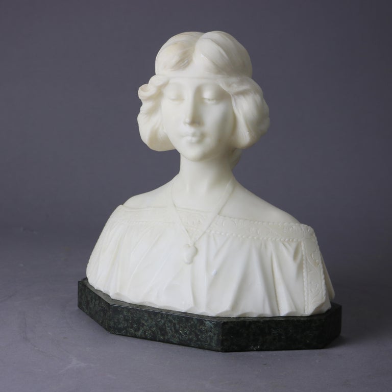 Antique Alabaster Sculpture Bust of a Woman on Black Marble Plinth, circa 1890 For Sale at 1stDibs