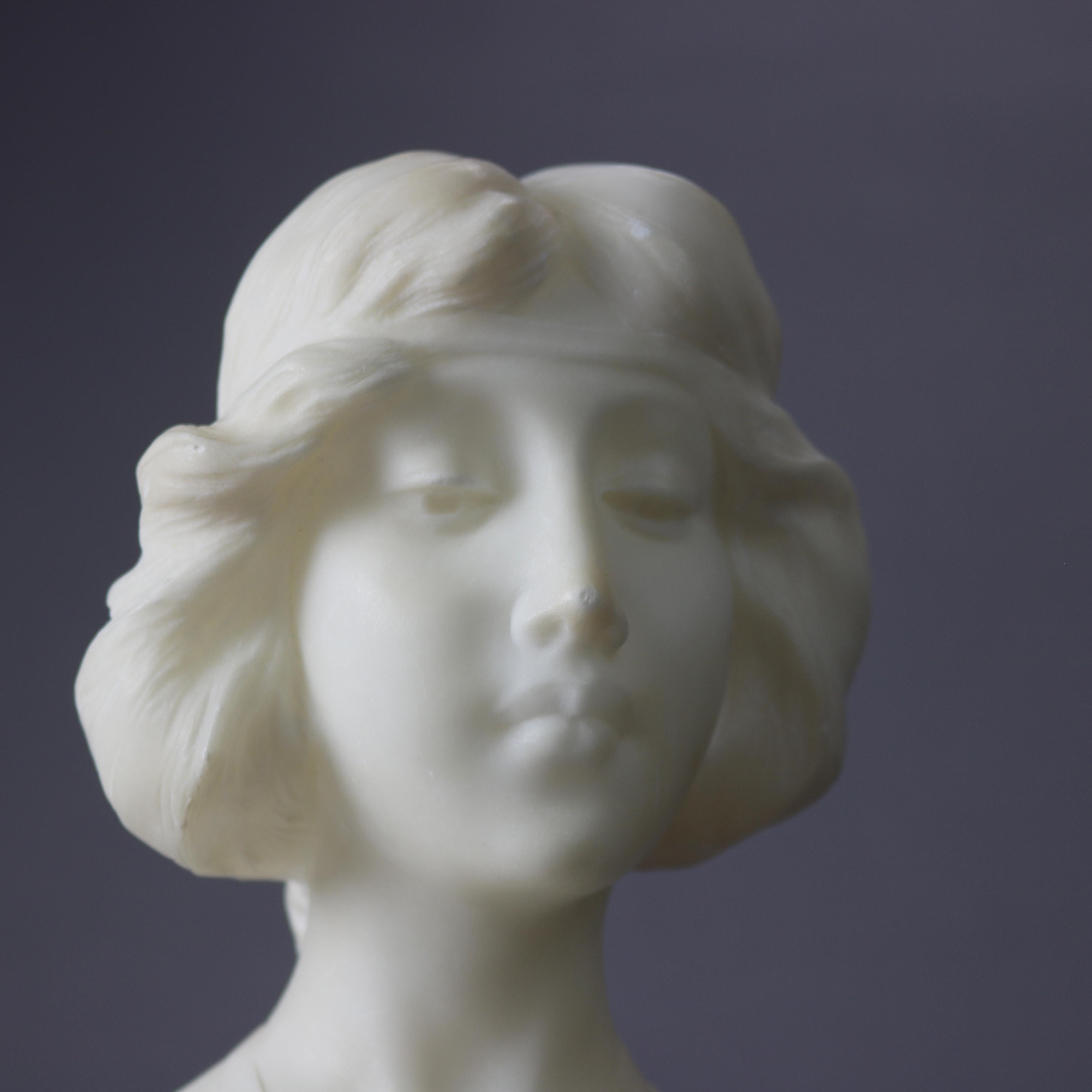 Antique Alabaster Sculpture Bust of a Woman on Black Marble Plinth, circa 1890 1