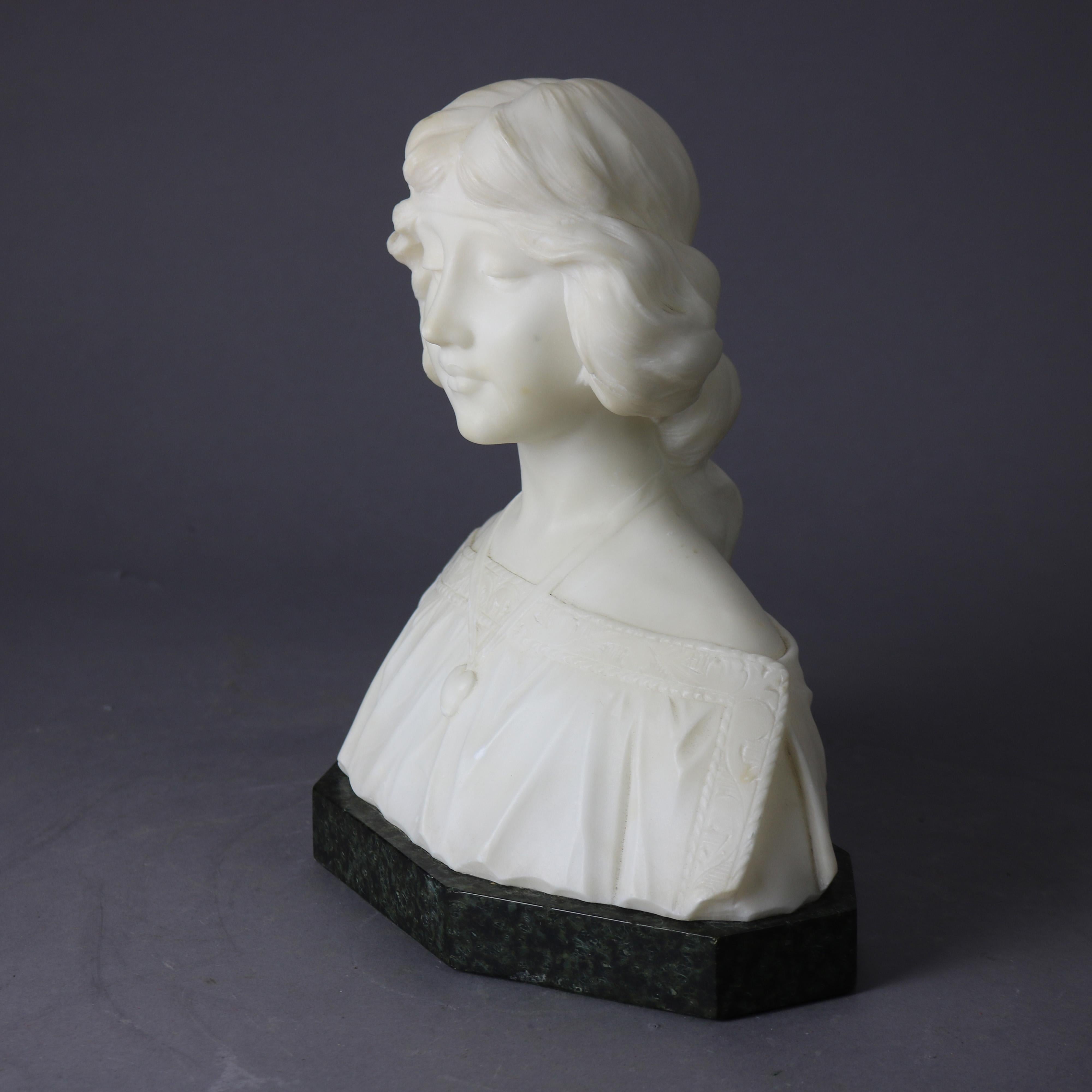 Antique Alabaster Sculpture Bust of a Woman on Black Marble Plinth, circa 1890 2