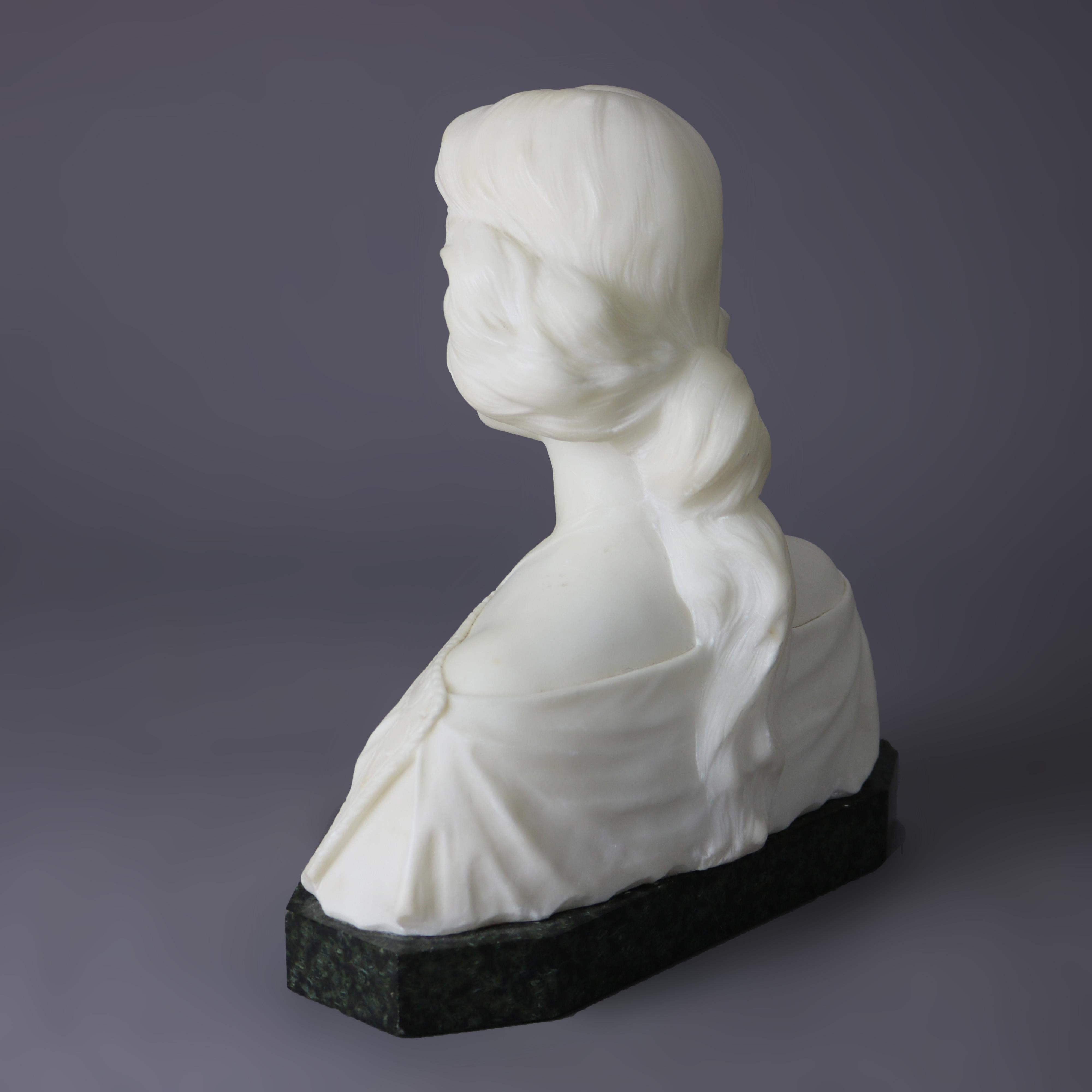 Antique Alabaster Sculpture Bust of a Woman on Black Marble Plinth, circa 1890 3