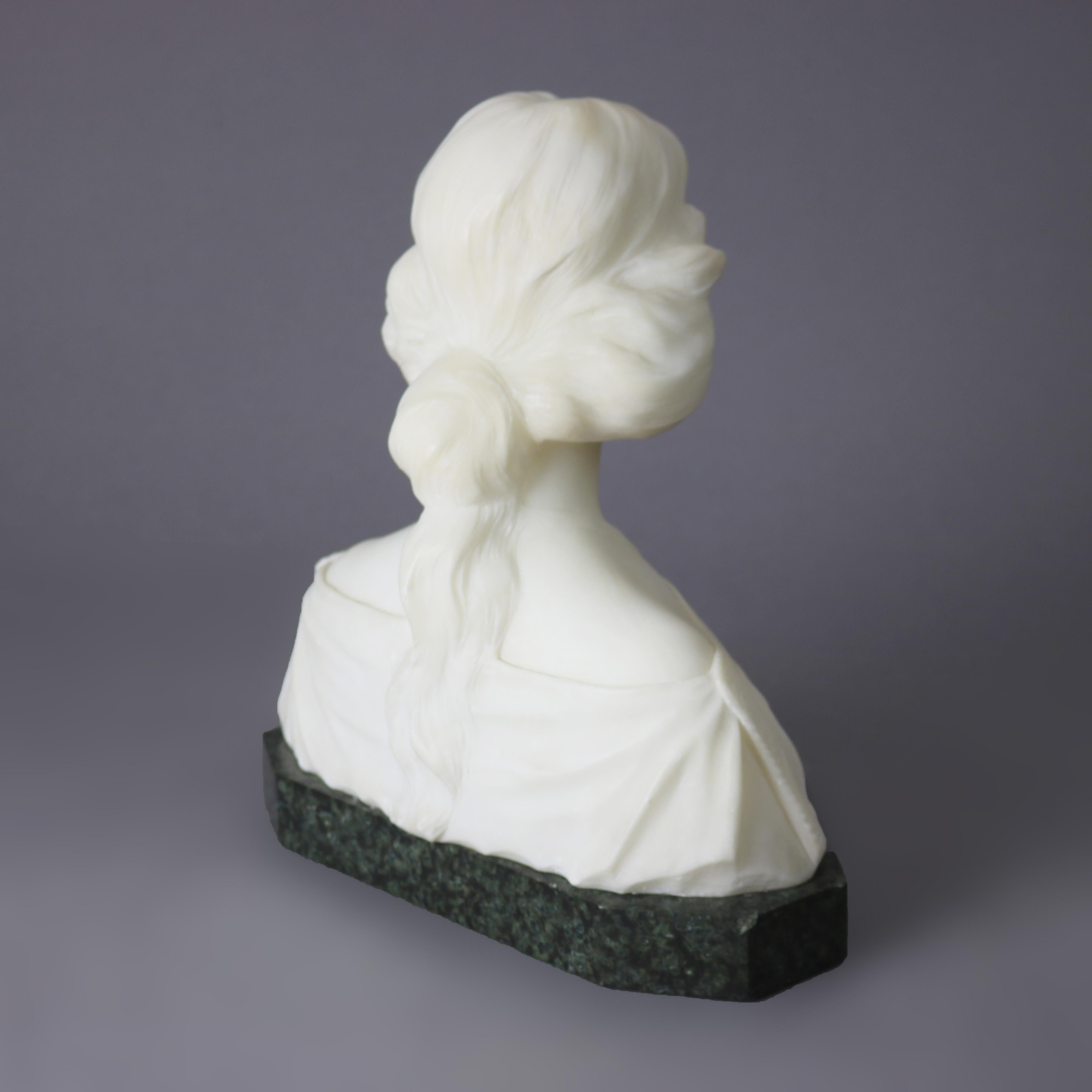 Antique Alabaster Sculpture Bust of a Woman on Black Marble Plinth, circa 1890 4