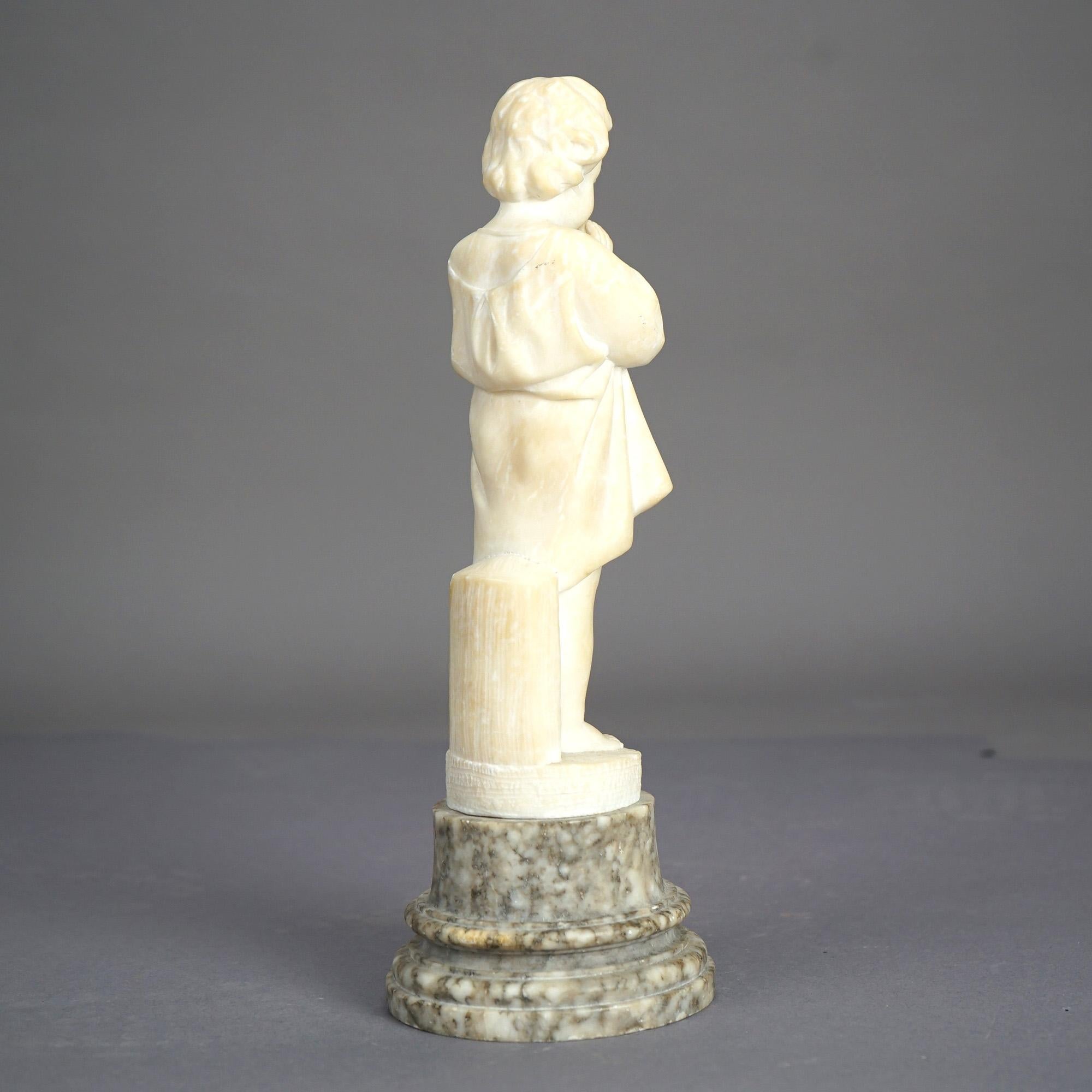 19th Century Antique Alabaster Sculpture of a Praying Child & Marble Base C1890 For Sale