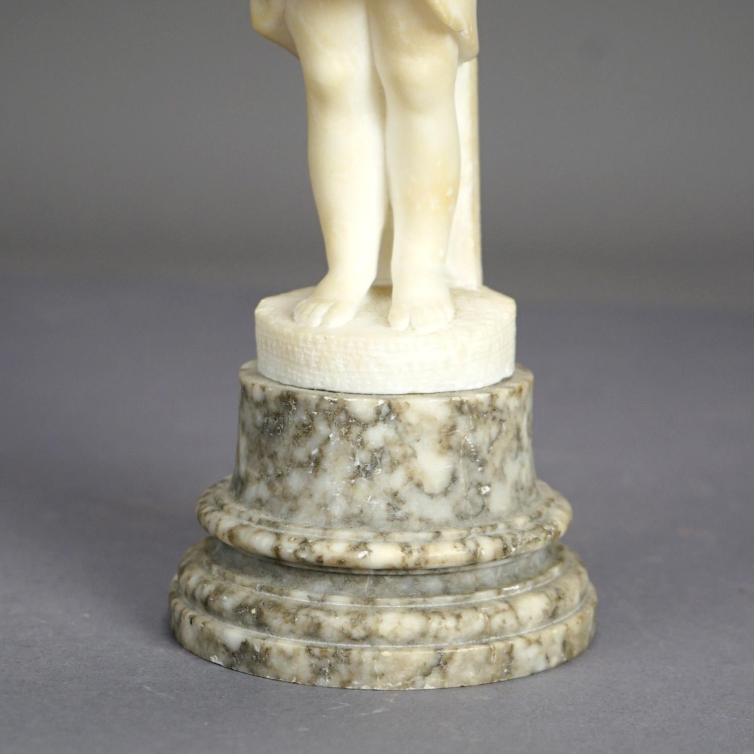 Antike Alabaster-Skulptur eines Gebetskinds aus Alabaster mit Marmorsockel, um 1890 2
