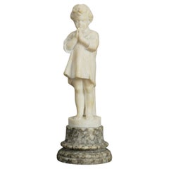 Used Alabaster Sculpture of a Praying Child & Marble Base C1890