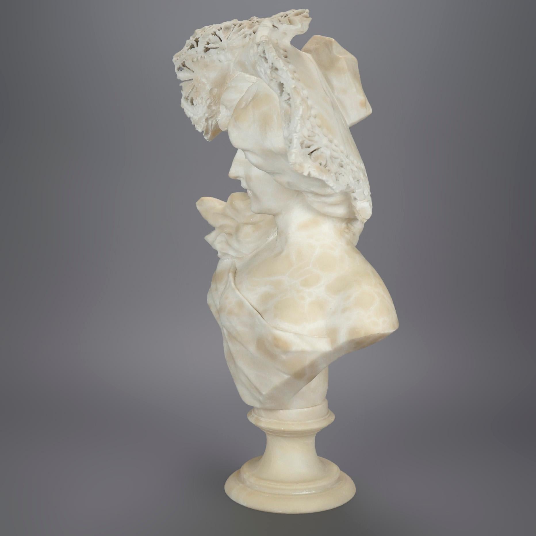 Carved Antique Alabaster Sculpture of a Woman 19th C