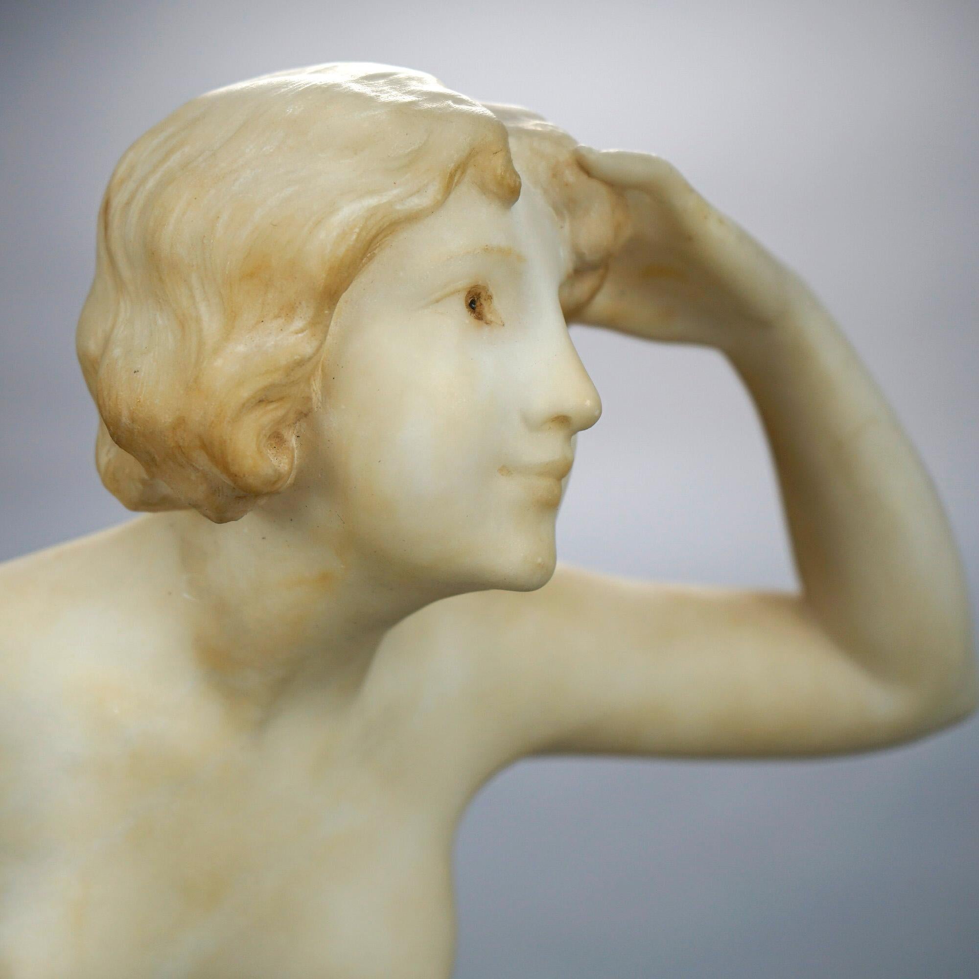 Antique Alabaster Sculpture of a Woman Seaside, Signed A. Del Perugia, c1900 5