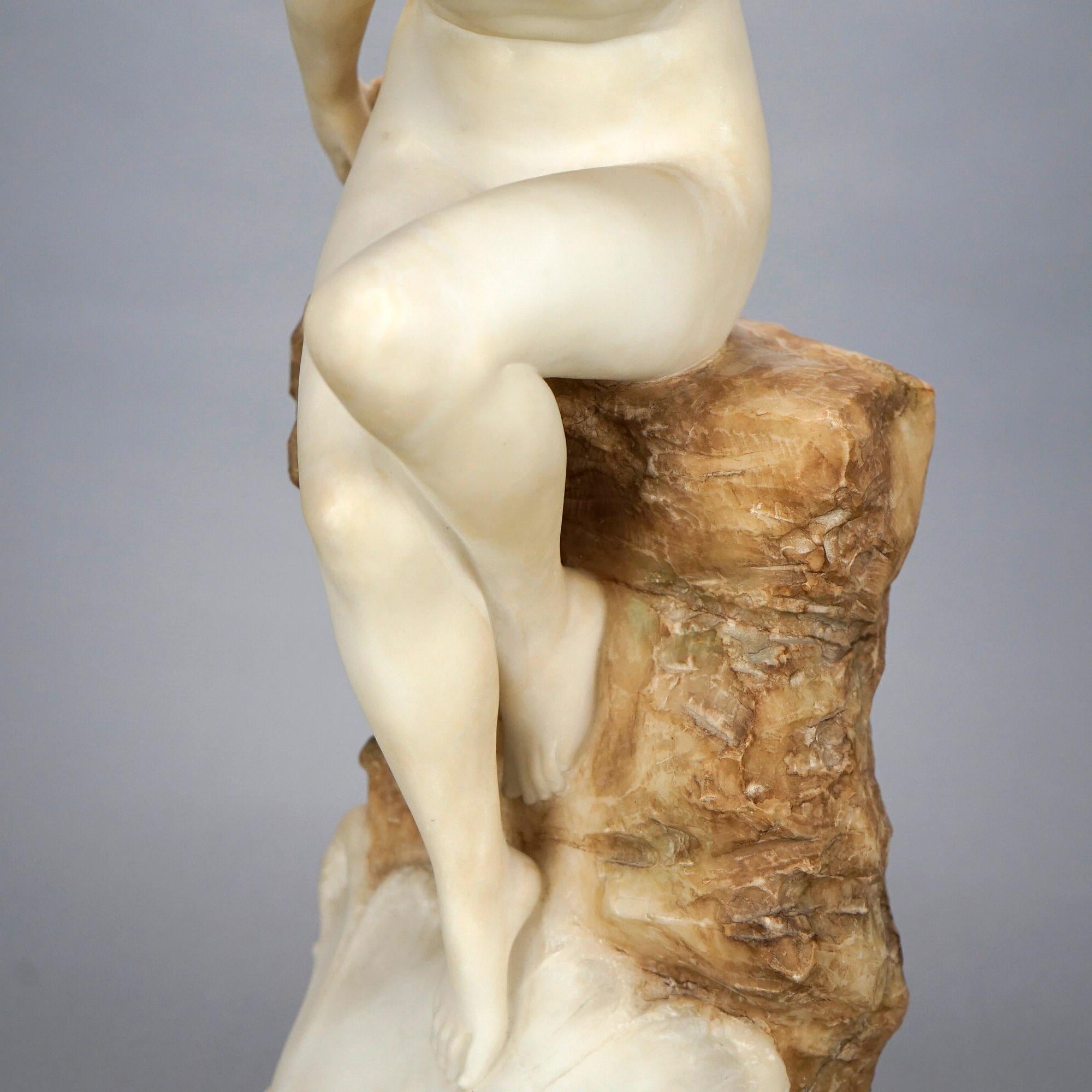 Antique Alabaster Sculpture of a Woman Seaside, Signed A. Del Perugia, c1900 6