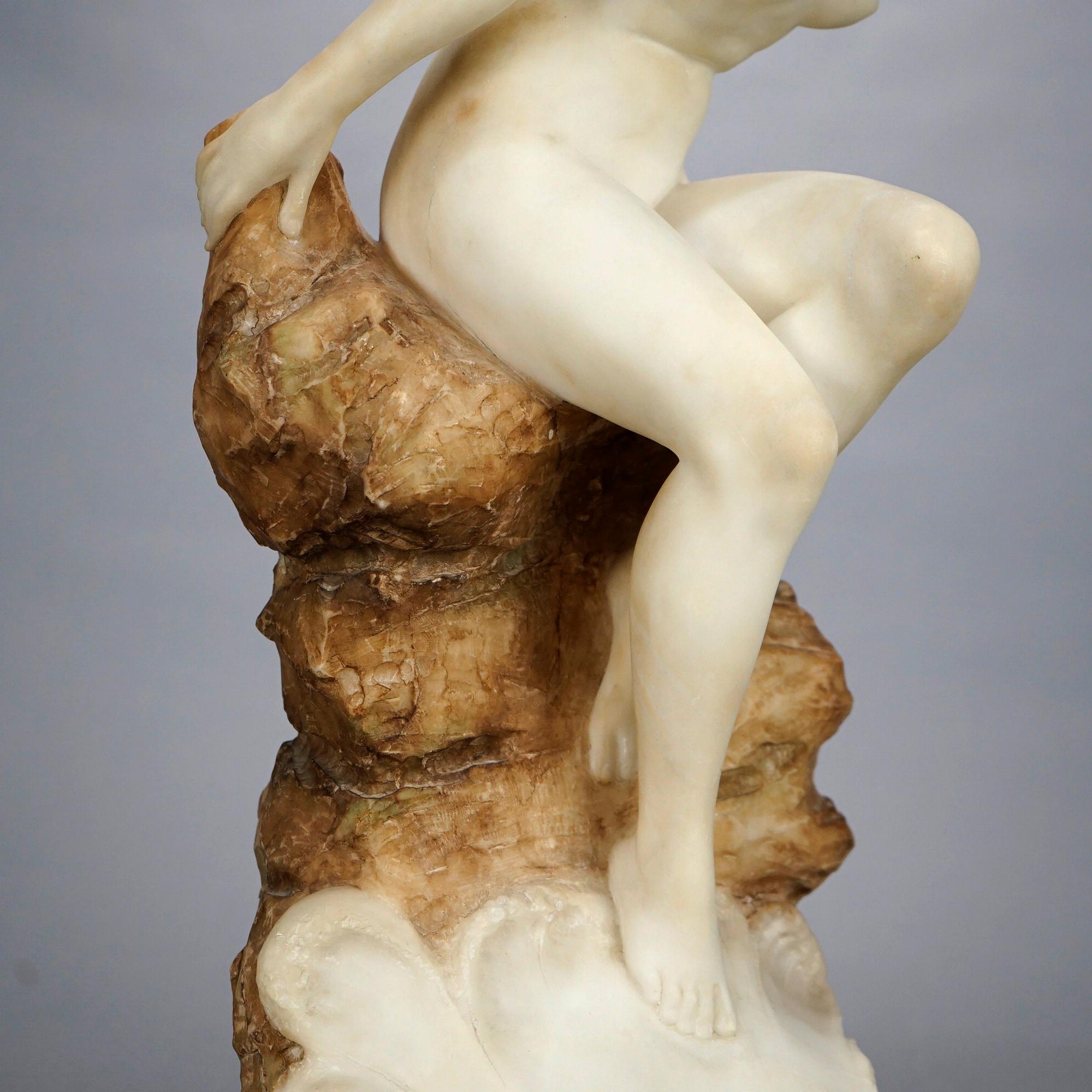 Antique Alabaster Sculpture of a Woman Seaside, Signed A. Del Perugia, c1900 7