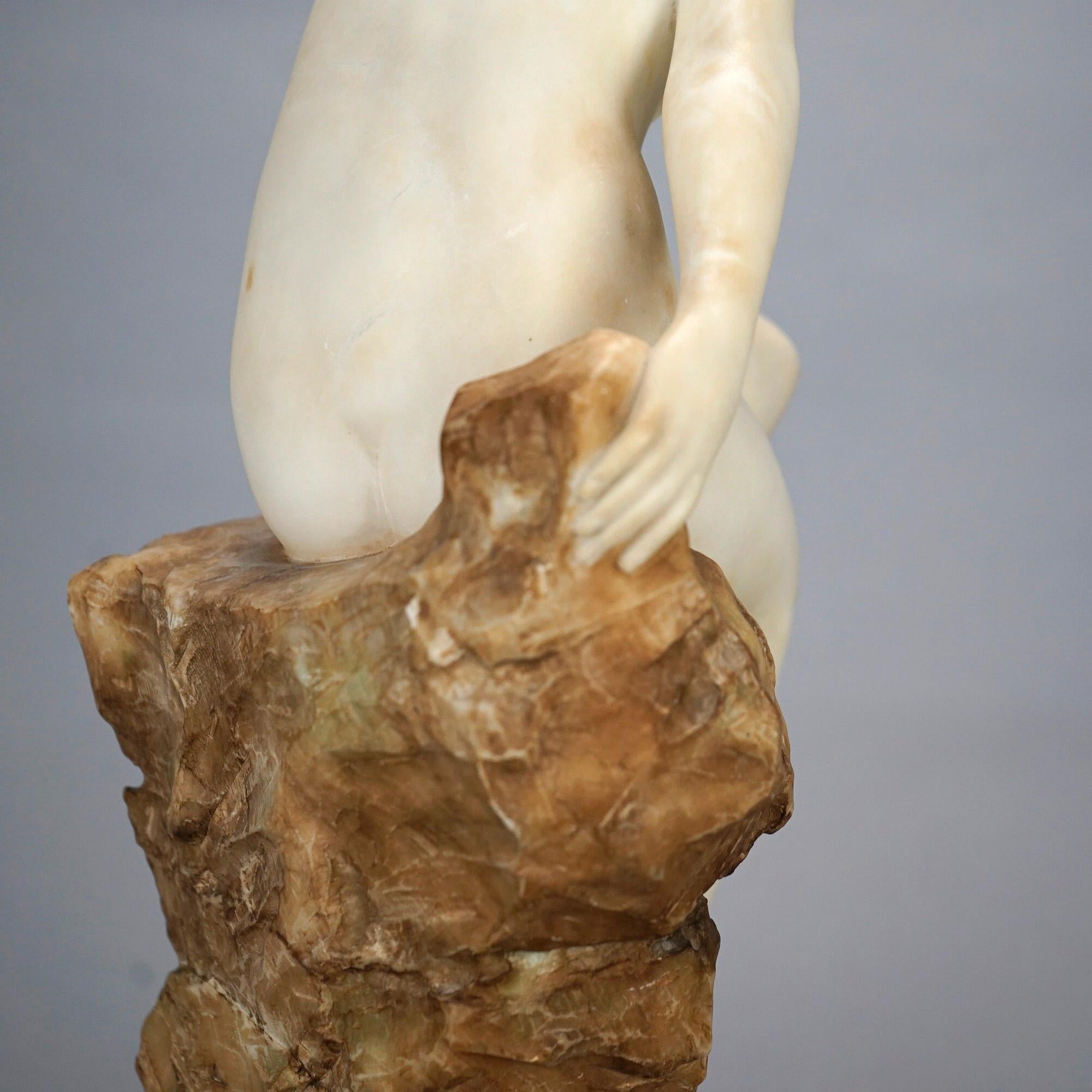 Antique Alabaster Sculpture of a Woman Seaside, Signed A. Del Perugia, c1900 11