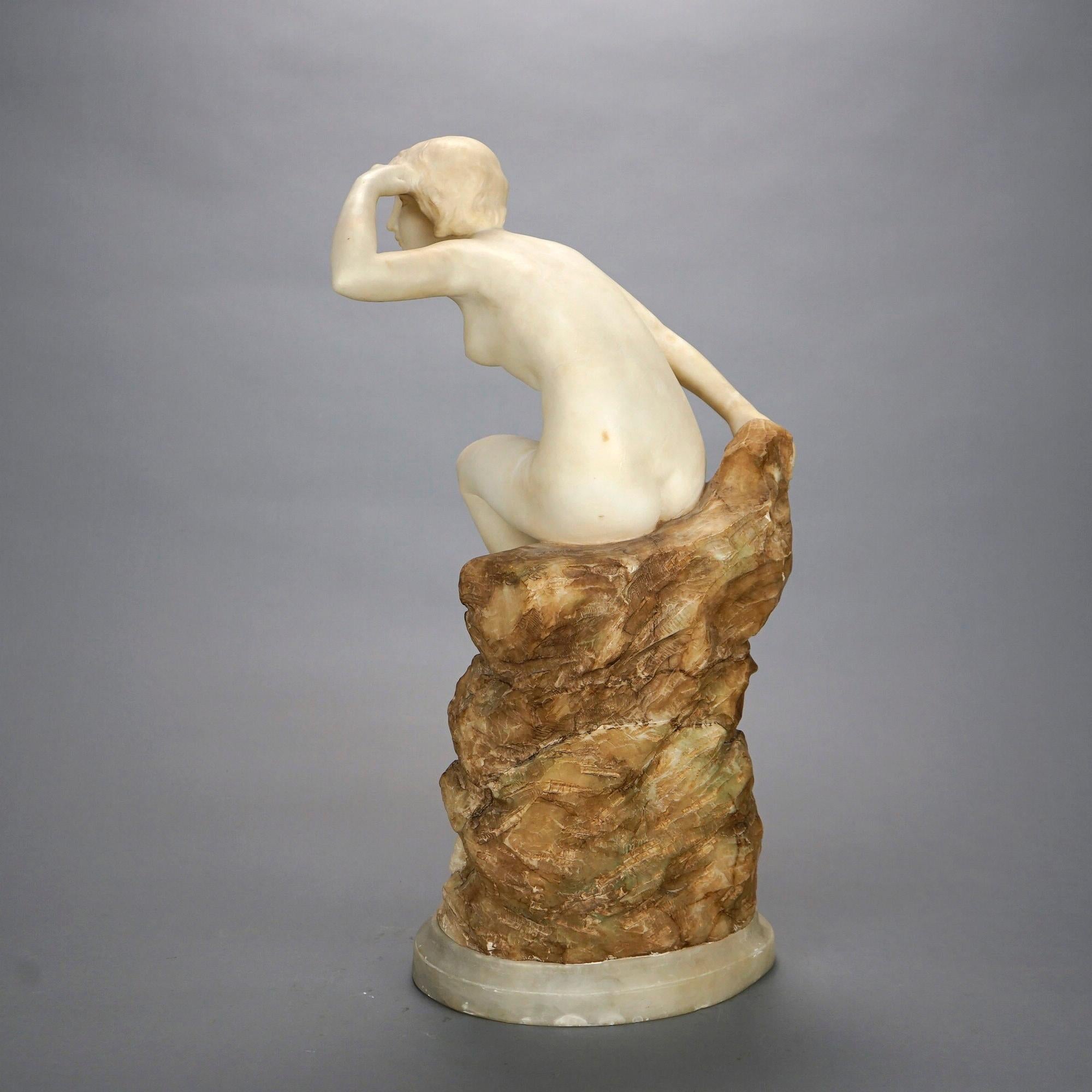 Antique Alabaster Sculpture of a Woman Seaside, Signed A. Del Perugia, c1900 In Good Condition In Big Flats, NY