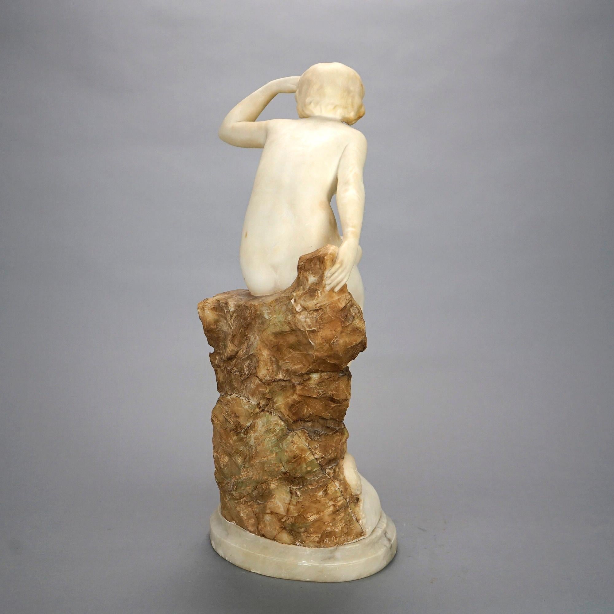 20th Century Antique Alabaster Sculpture of a Woman Seaside, Signed A. Del Perugia, c1900