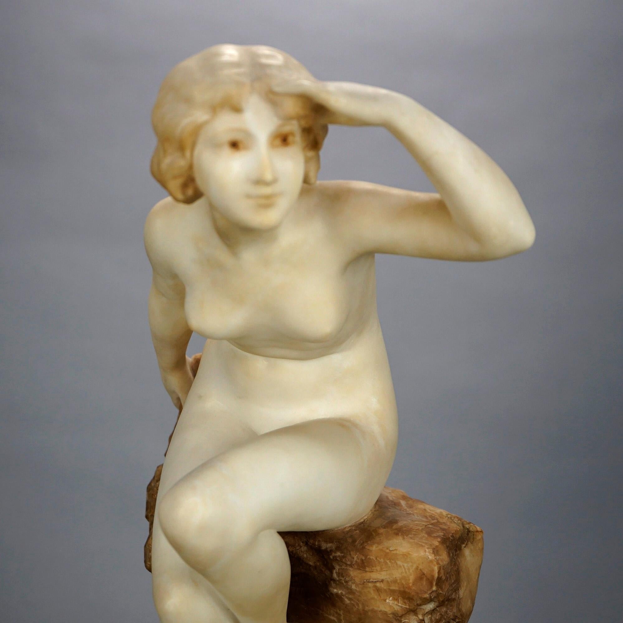 Antique Alabaster Sculpture of a Woman Seaside, Signed A. Del Perugia, c1900 1