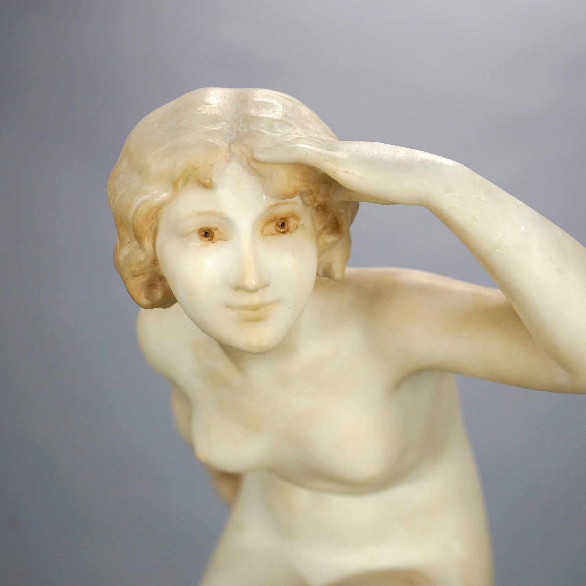 Antique Alabaster Sculpture of a Woman Seaside, Signed A. Del Perugia, c1900 2