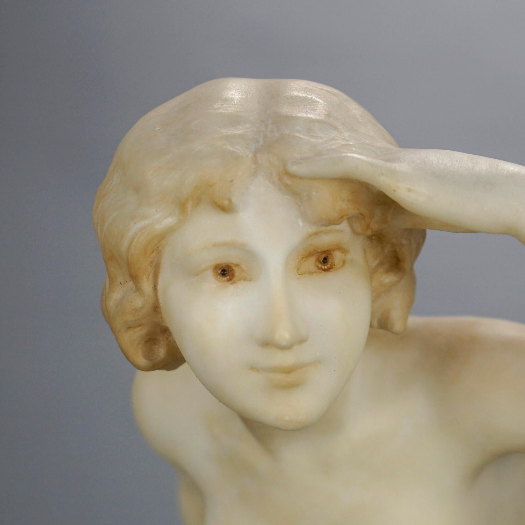Antique Alabaster Sculpture of a Woman Seaside, Signed A. Del Perugia, c1900 3