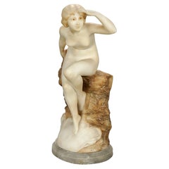 Antique Alabaster Sculpture of a Woman Seaside, Signed A. Del Perugia, c1900