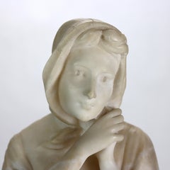 Antique Alabaster Sculpture Of A Woman With Marble Base, Artist Signed, c1890