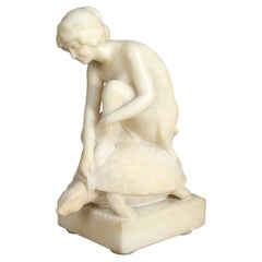 Antique Alabaster Sculpture of a Young Woman 
Tortoise 19th C
