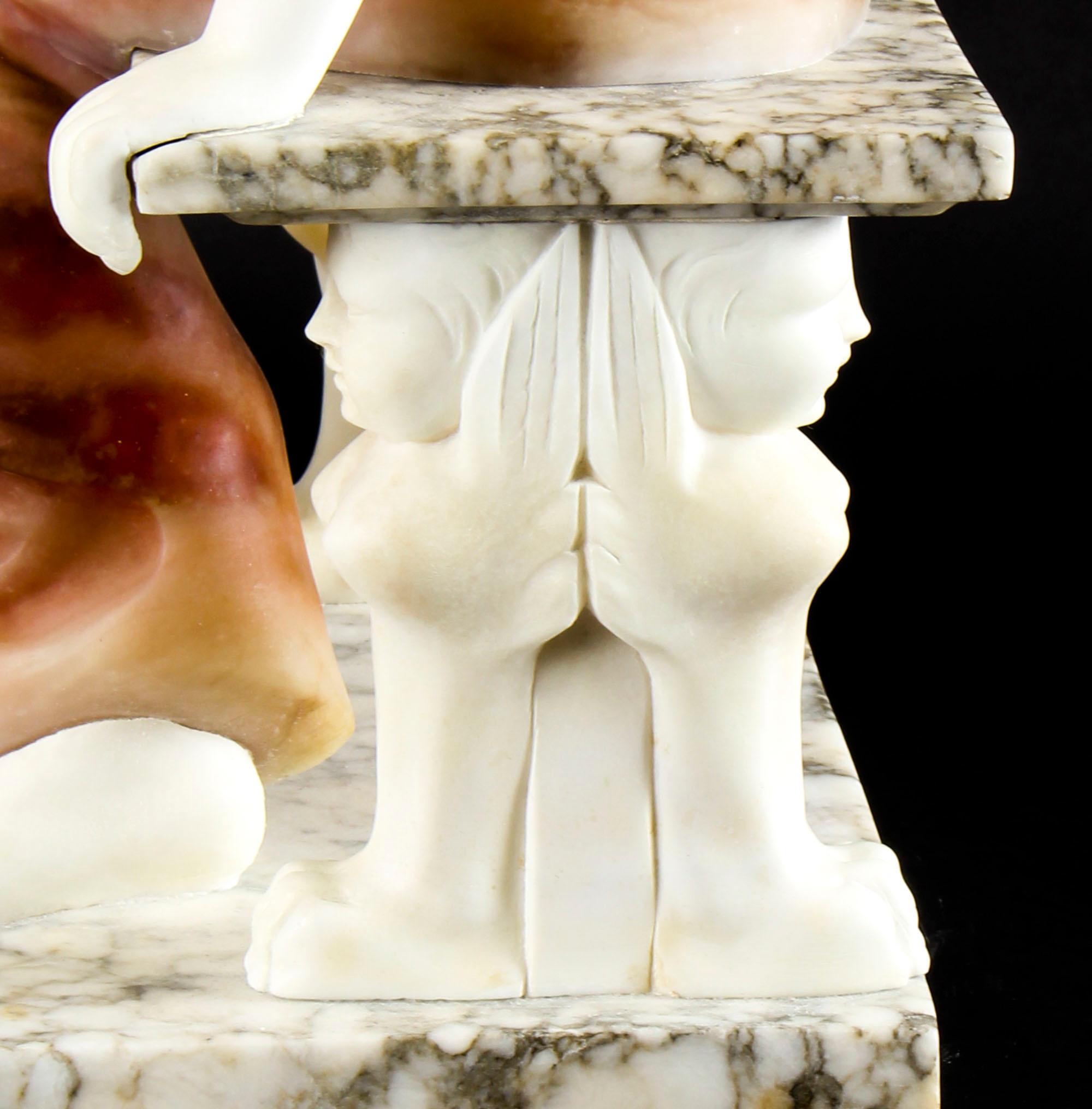 Alabaster Sculpture Wistfulness Young Lady on Bench on Pedestal, 19th Century 6