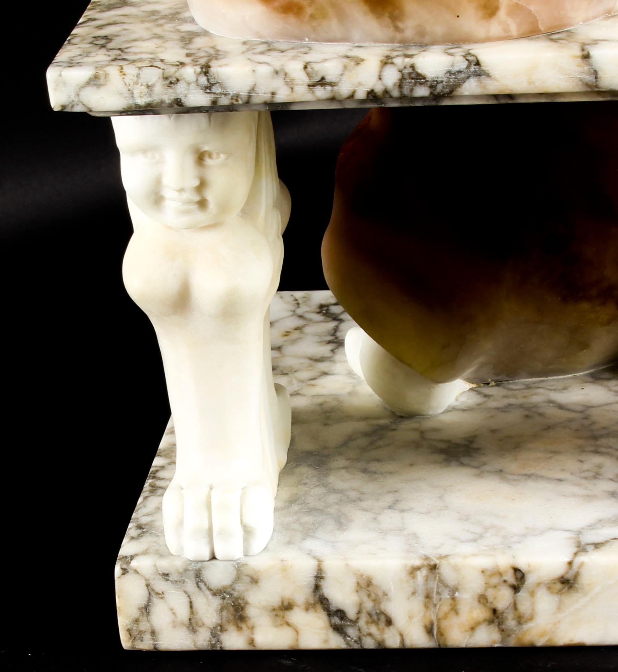 Late 19th Century Alabaster Sculpture Wistfulness Young Lady on Bench on Pedestal, 19th Century