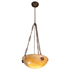 Antique Alabster Chandelier with Iron Decorations, 1940s