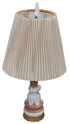 Art Déco Aladino Alacita Cristal de Leche Rosa Floral Pantalla de Lámpara de Mesa Boudoir