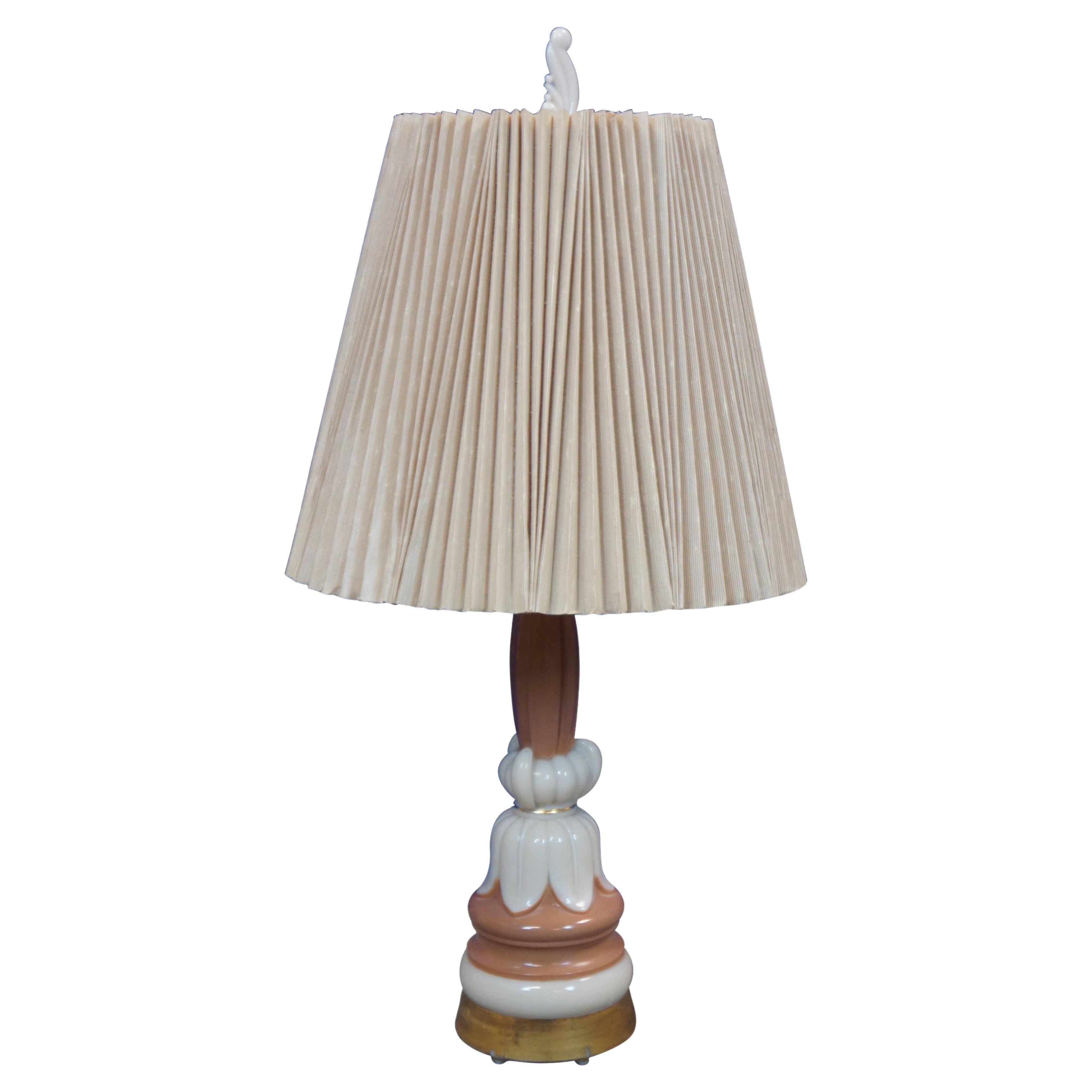 Art Deco Aladdin Alacite Pink Milk Glass Floral Boudoir Table Lamp Shade For Sale