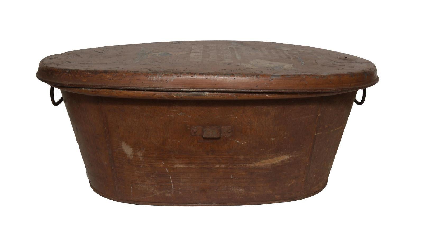 Hand-Painted Antique Alaska Gold Rush Bath Tub / Trunk / Table Circa 1880s For Sale
