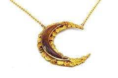 Antique Alaskan 14k Yellow Gold Horn Medham Crescent Necklace