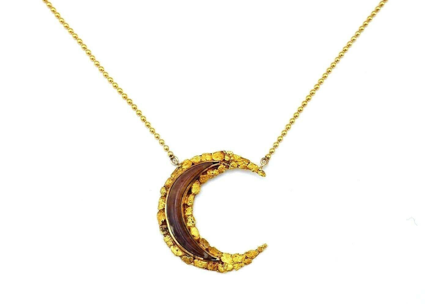Antique Alaskan 14k Yellow Gold Horn Medham Crescent Necklace For Sale 1