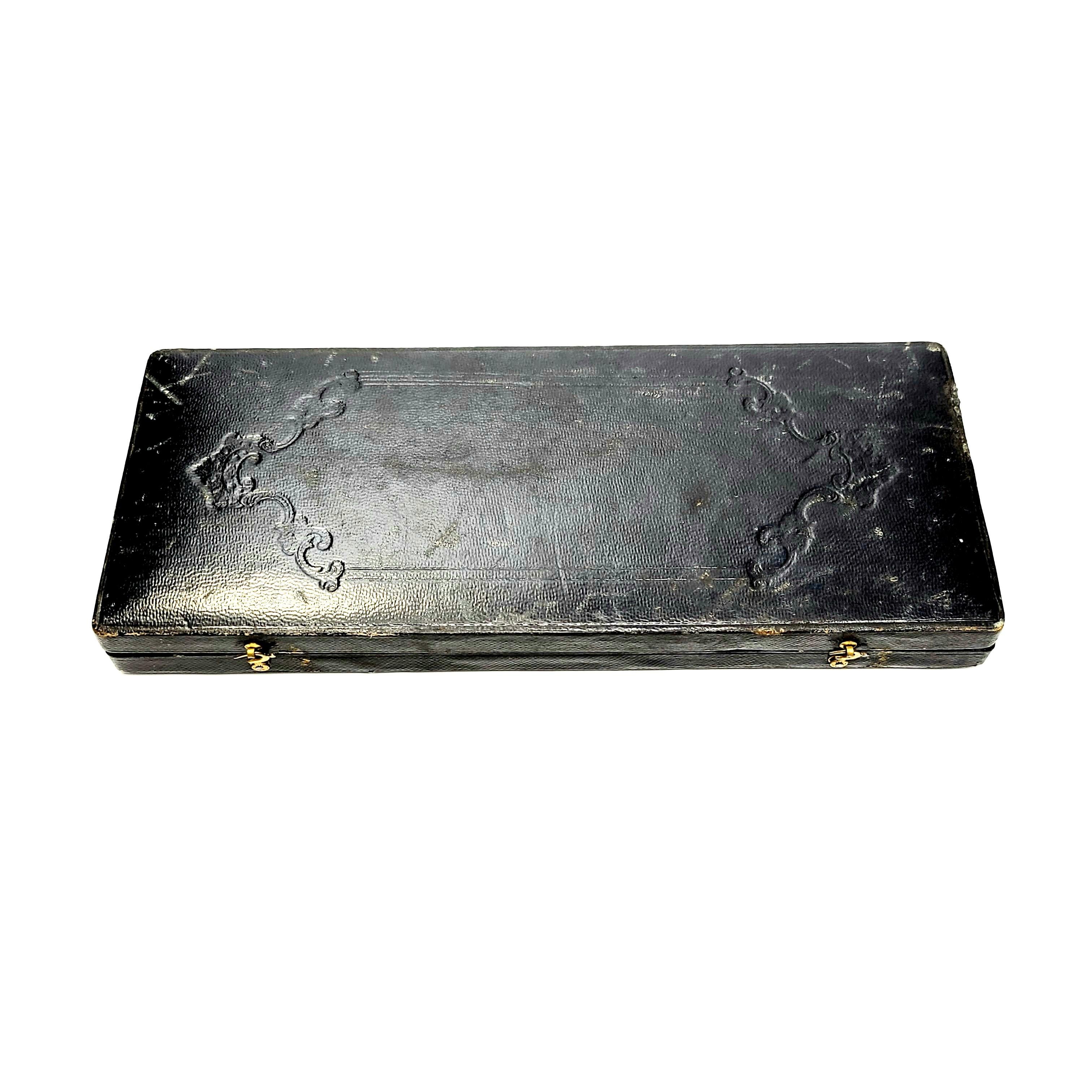 Antikes Albert Coles Münzsilbergabel-Löffelmesser-Set mit Karton (Silber) im Angebot