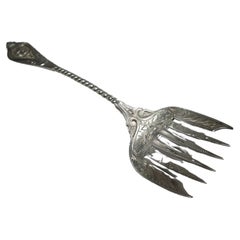 Antique Albert Coles Medallion New York Coin Silver Sardine Fork