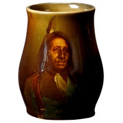 Antique Albert Valentien for Rookwood Art Pottery American Indian Portrait Mug