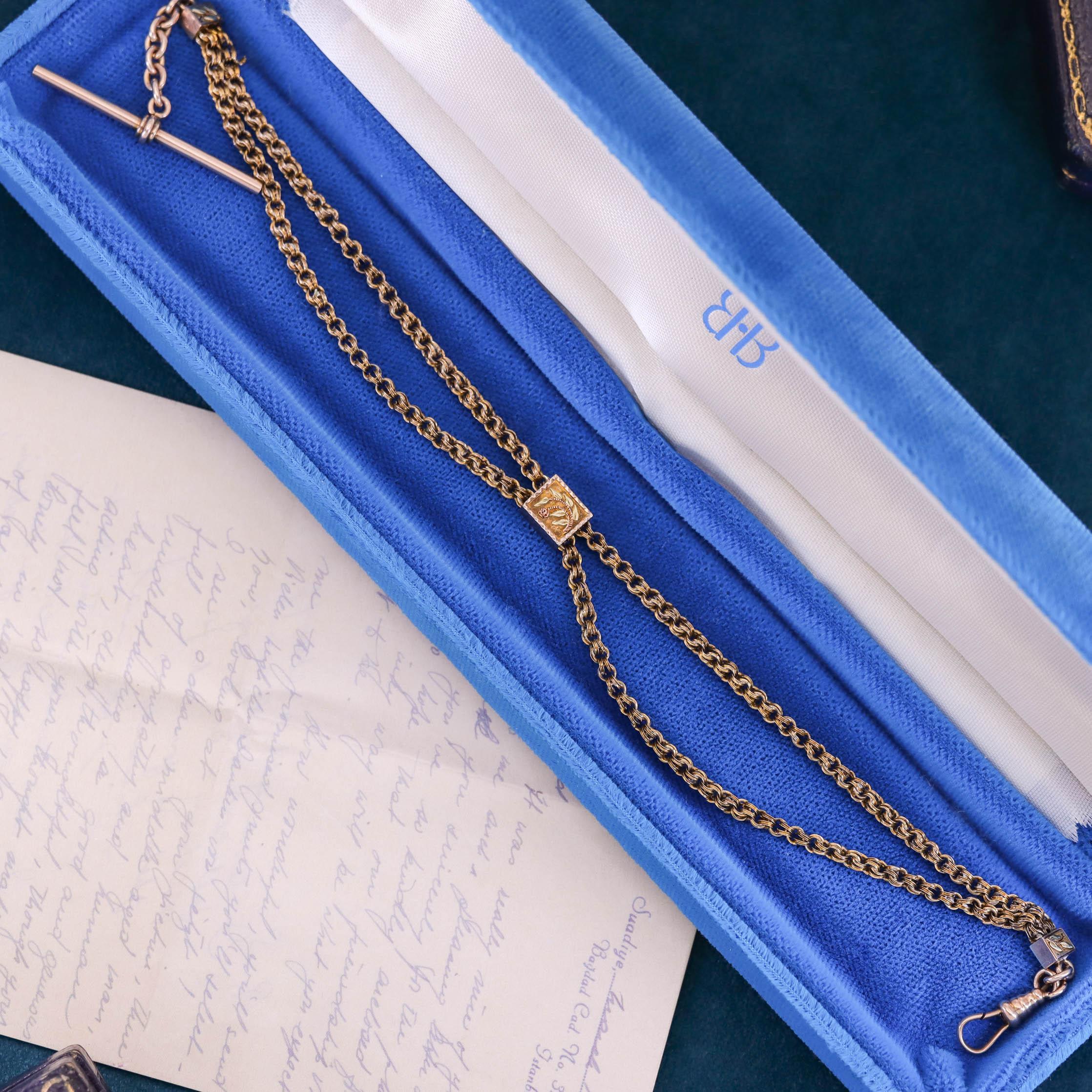 Women's Antique Albert Watch Chain of 9ct Gold For Sale