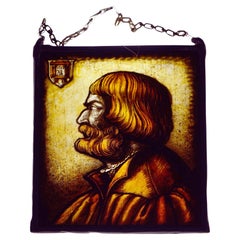 Antique Albrecht Durer Hand Painted Glass Portrait Panel C1890