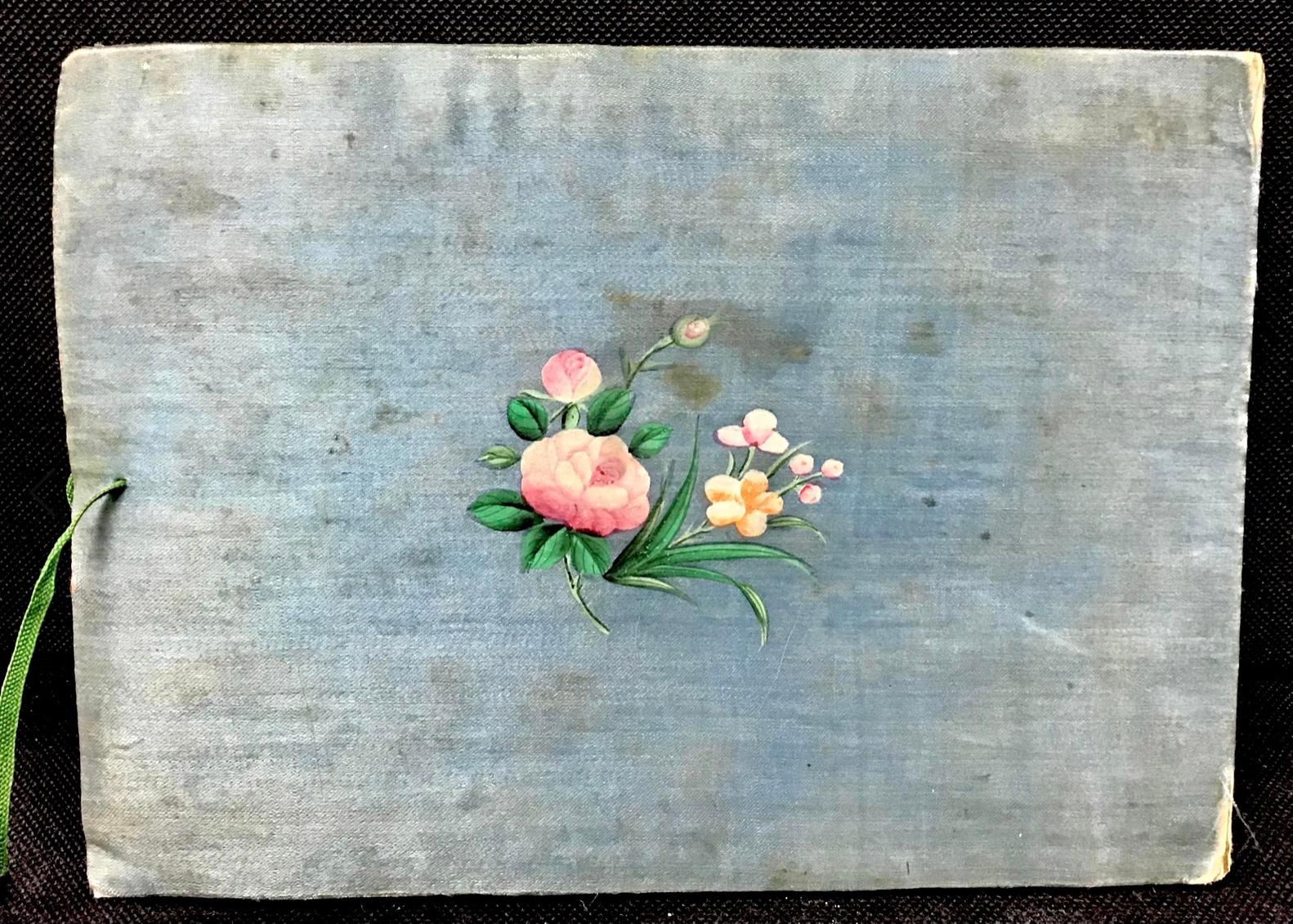Chinese Export Antique Album Chinese 12 Gouache Paintings Pith Paper, 1850