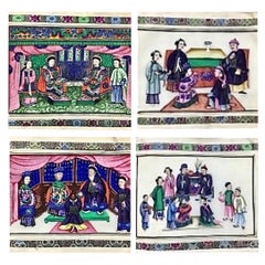 Album chinois ancien de 12 peintures à la gouache sur papier de riz, 1850