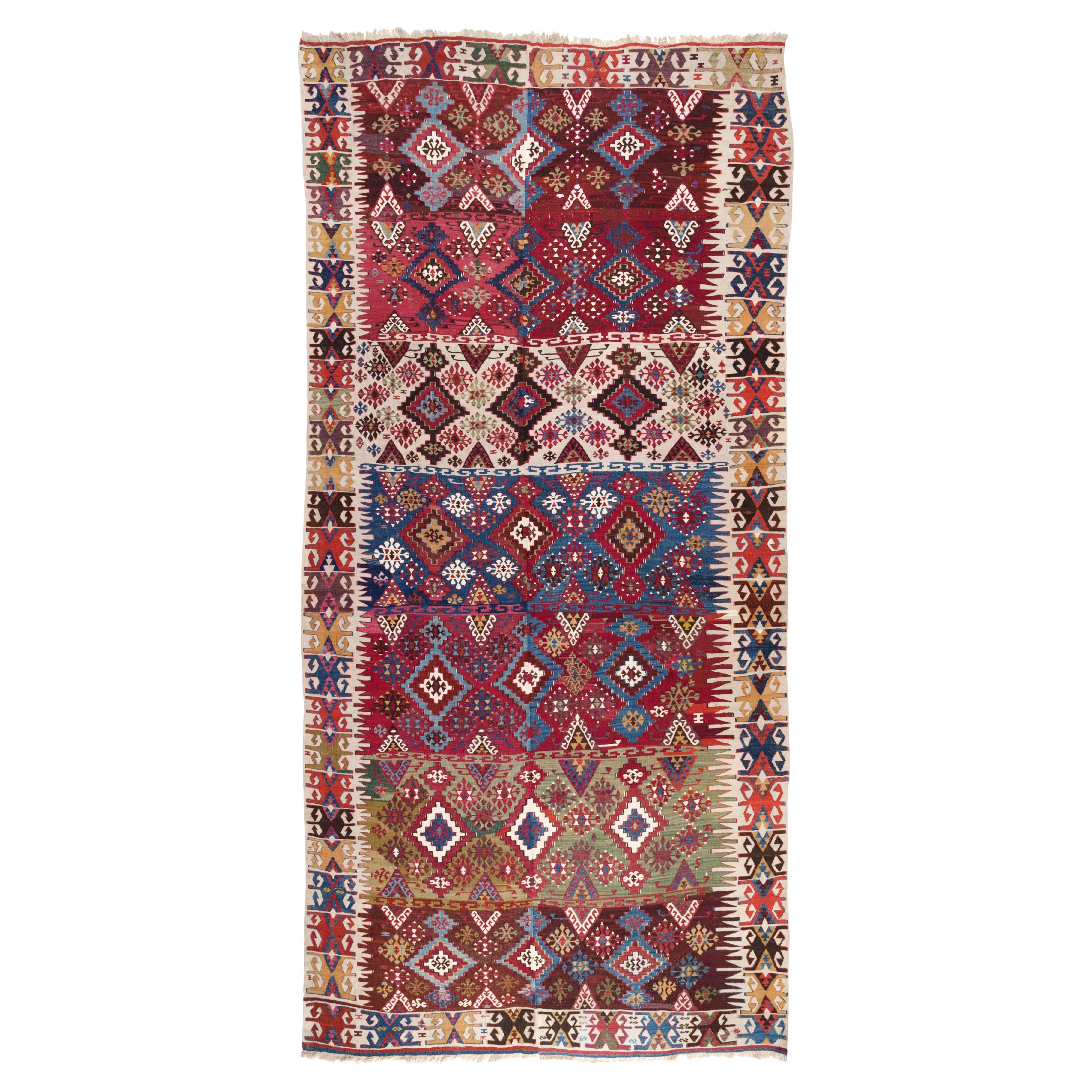 Antique Aleppo Runner Kilim Rug Anatolia Old Turkish Carpet Wool Natural Dye