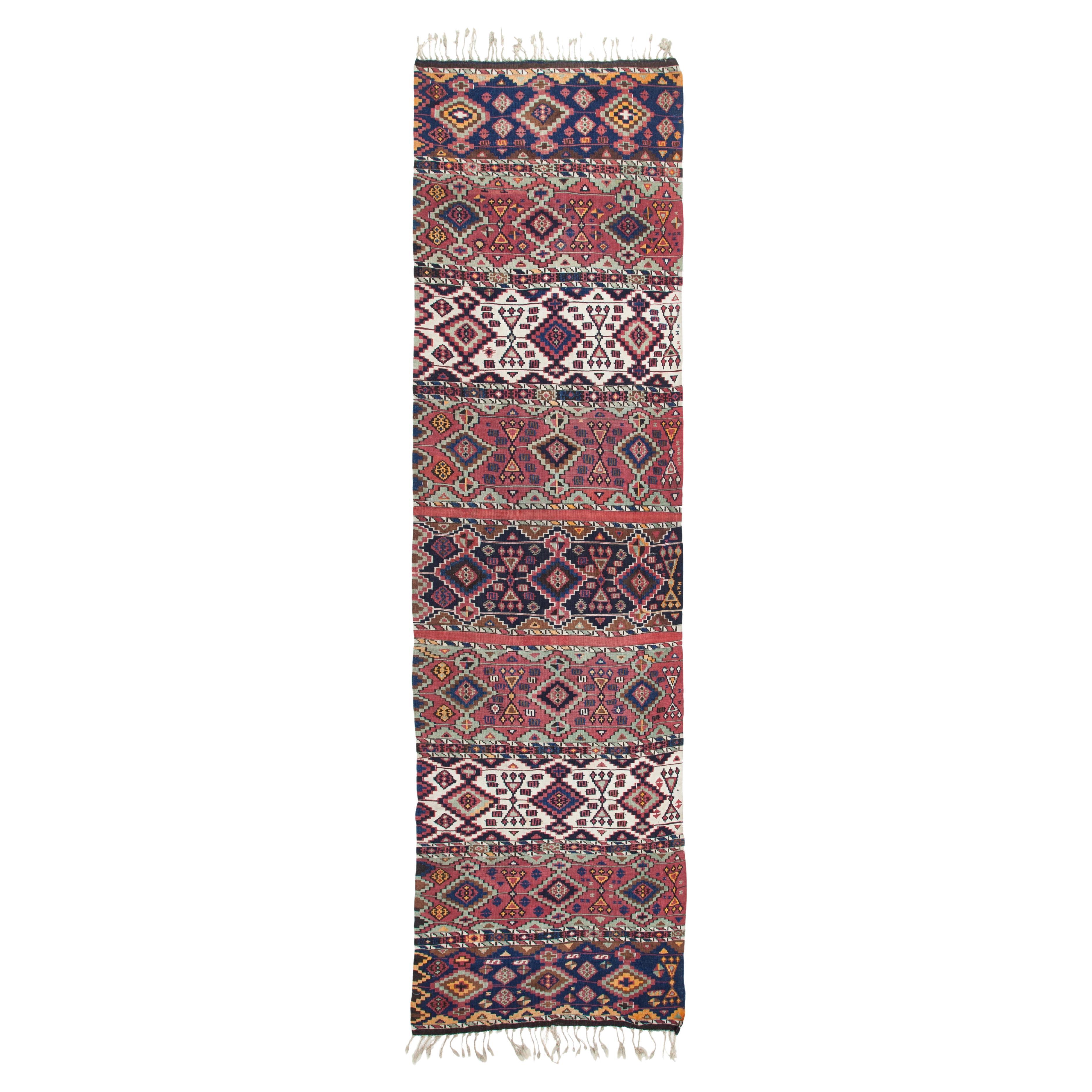 Antique Aleppo Runner Kilim Rug Anatolia Old Turkish Carpet Wool Natural Dye For Sale