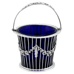 Antico cestino per zucchero in argento sterling Alfred Marston