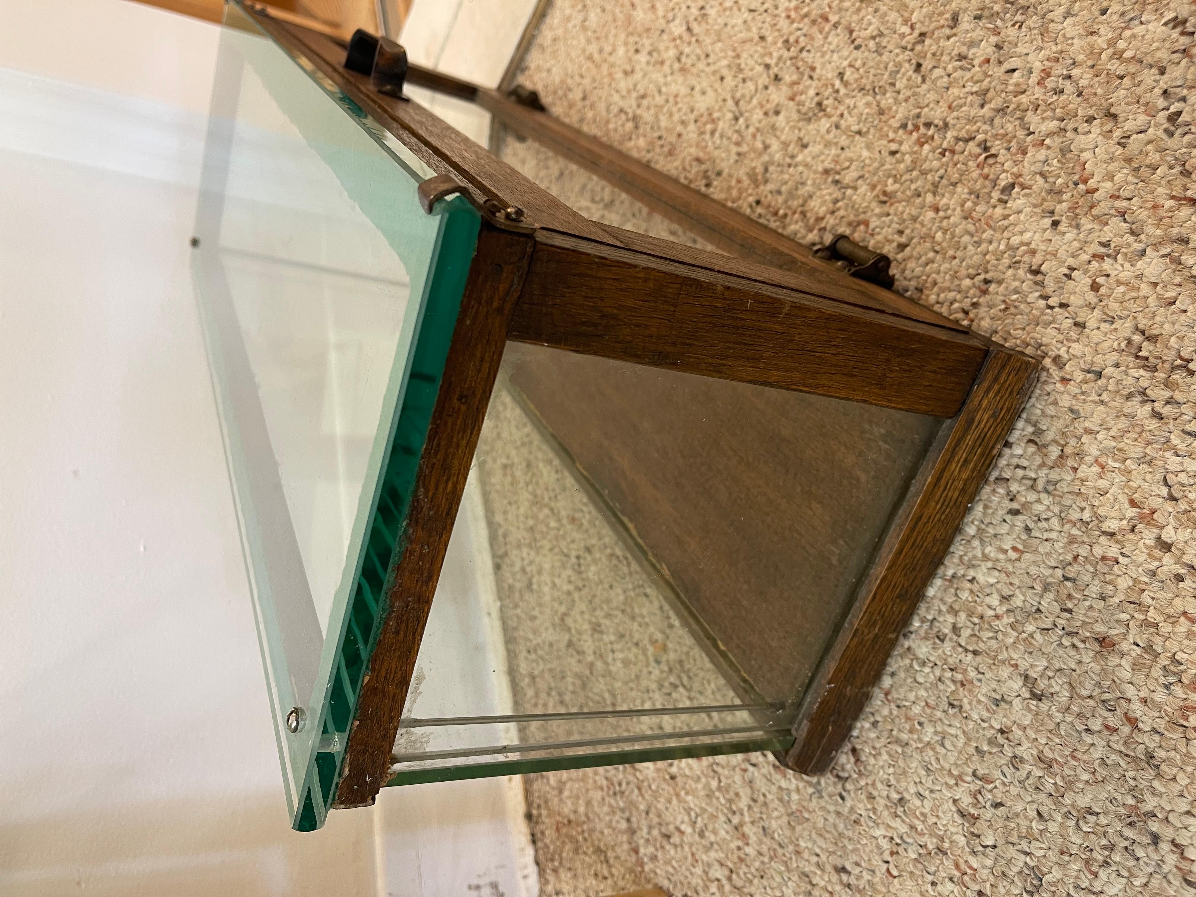 Antique Alfred Noack Oak and Glass Countertop Display Case with Brass Hardware. In Good Condition For Sale In Seattle, WA