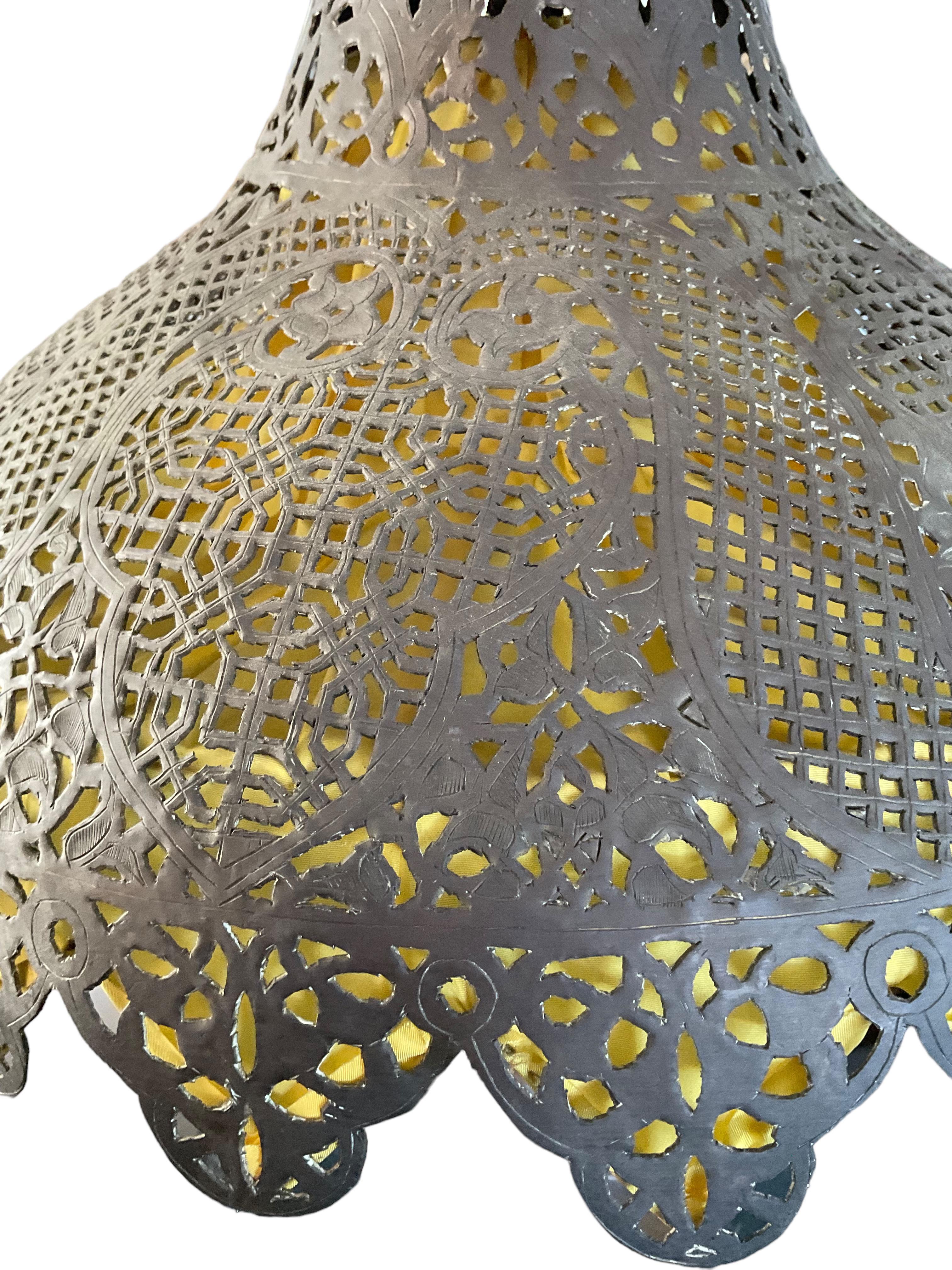 Antique All Original Moroccan Islamic Copper Ewer Lamp Pierced Metal Lampshade For Sale 8