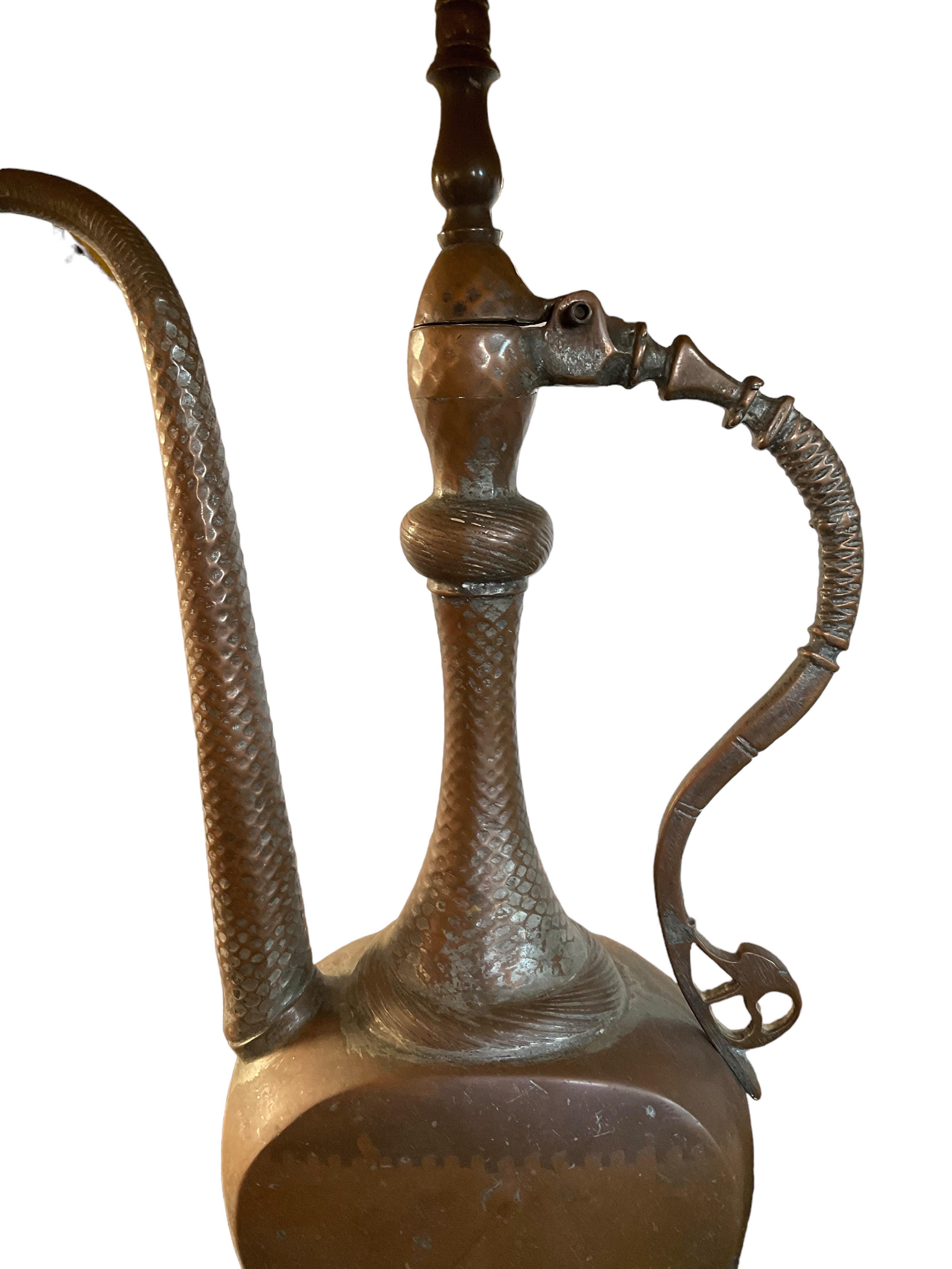 Antique All Original Moroccan Islamic Copper Ewer Lamp Pierced Metal Lampshade For Sale 2