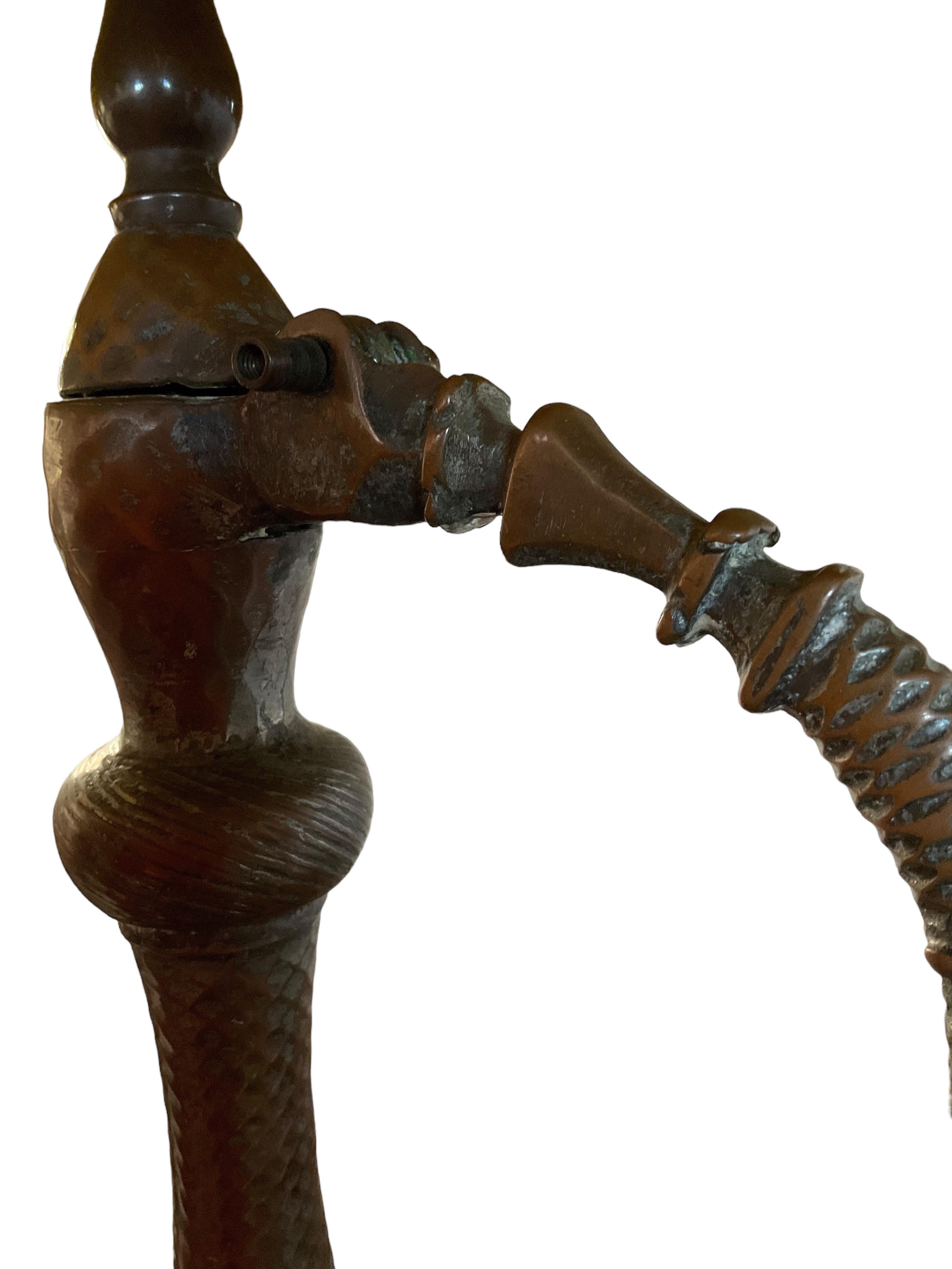 Antique All Original Moroccan Islamic Copper Ewer Lamp Pierced Metal Lampshade For Sale 3