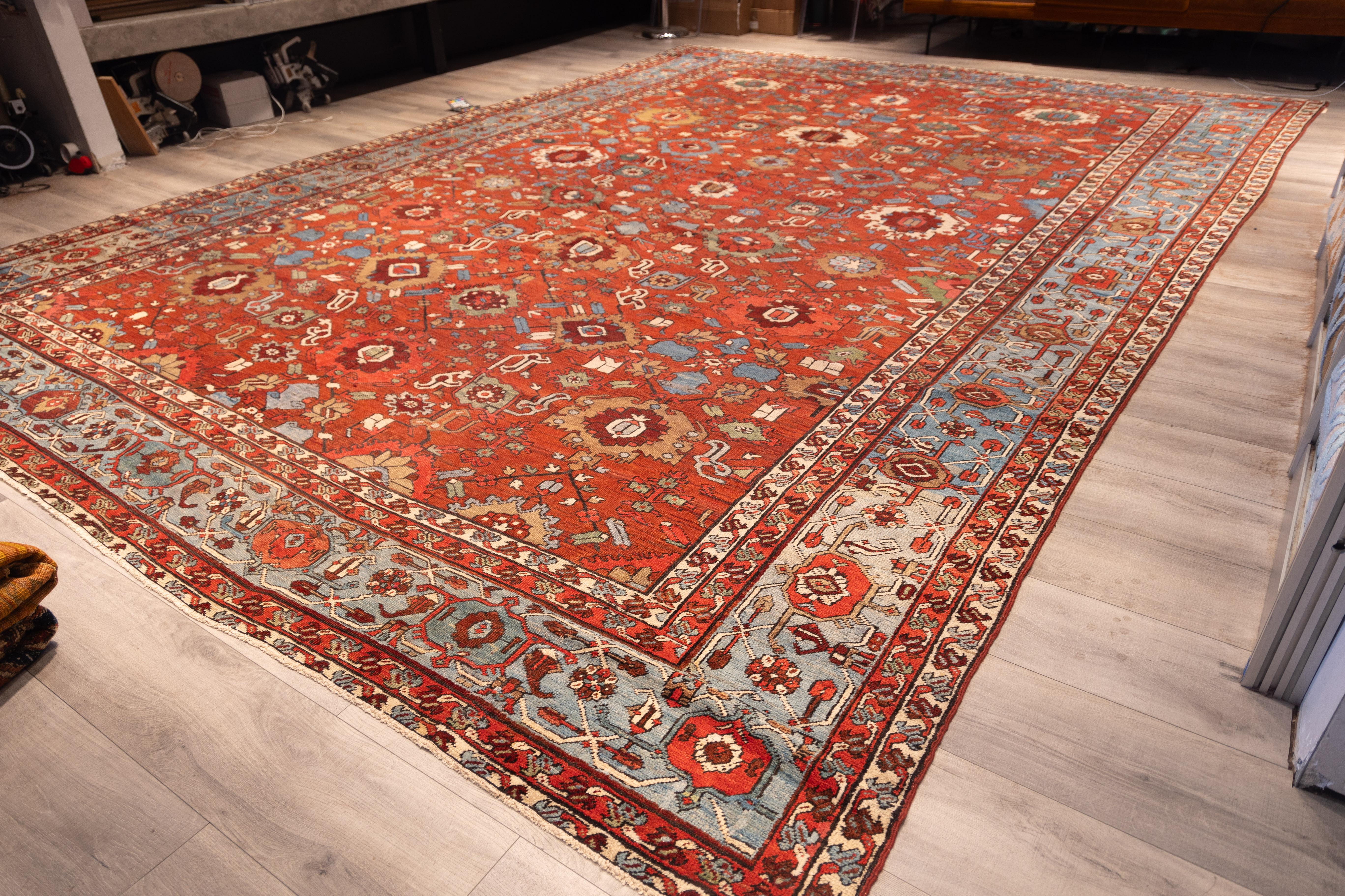 Serapi Antique all over design floral serapi rug For Sale