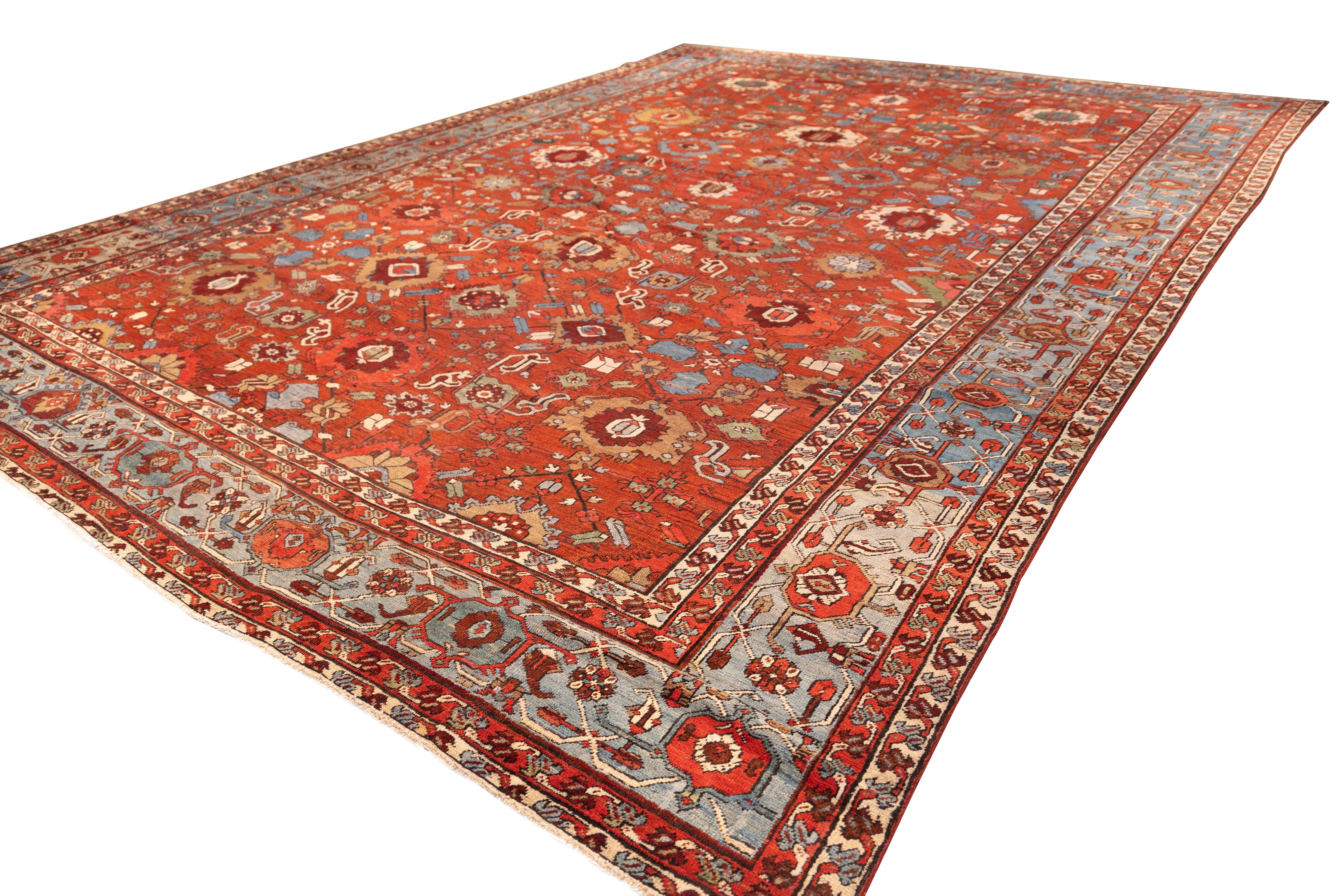 Serapi Antique all over design floral serapi rug For Sale