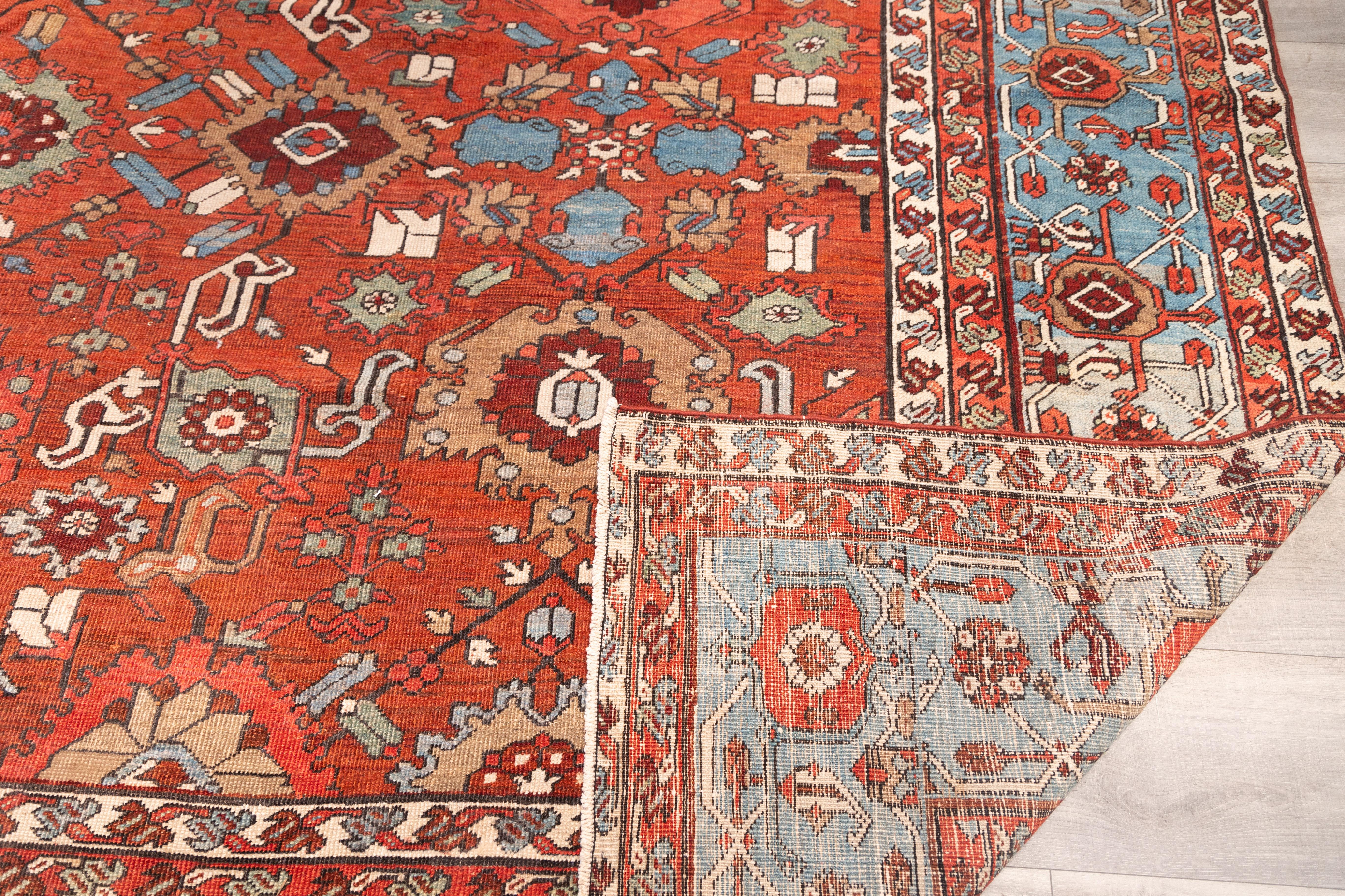 Persian Antique all over design floral serapi rug For Sale